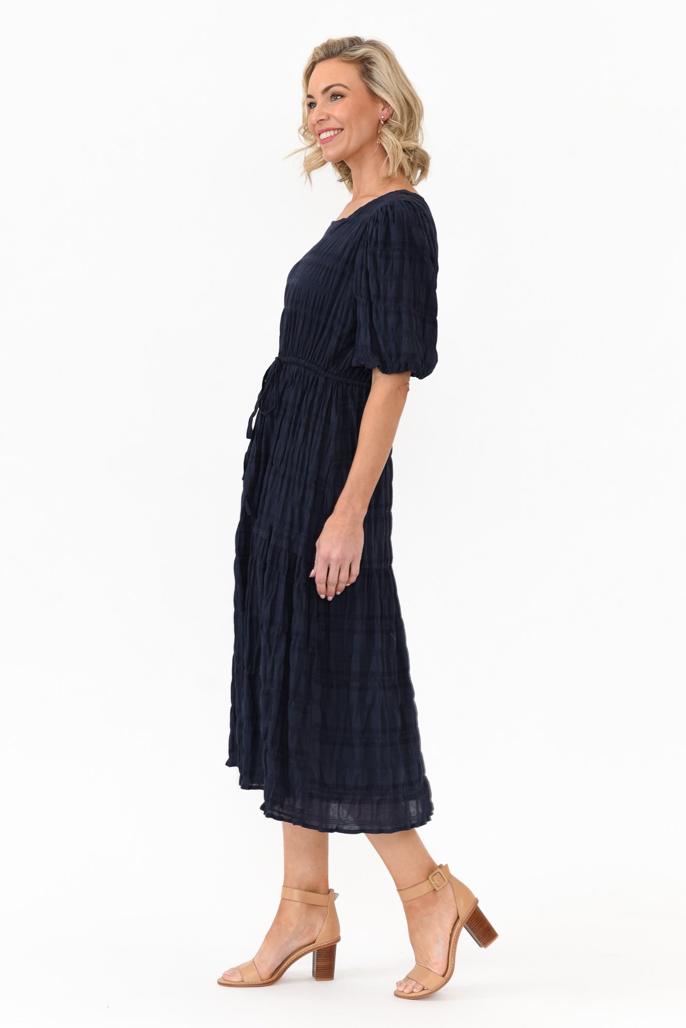 Rava Navy Cotton Tie Dress