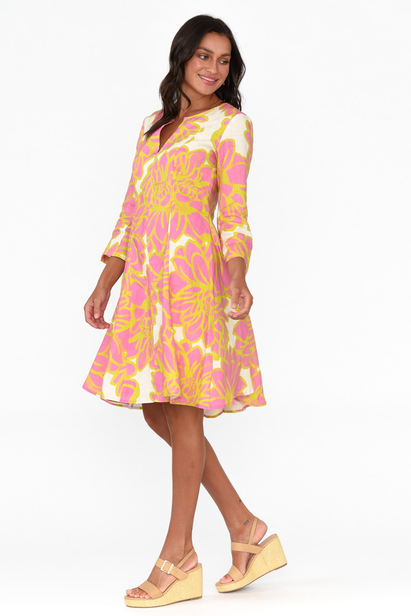 Elisa Pink Lotus Linen Dress