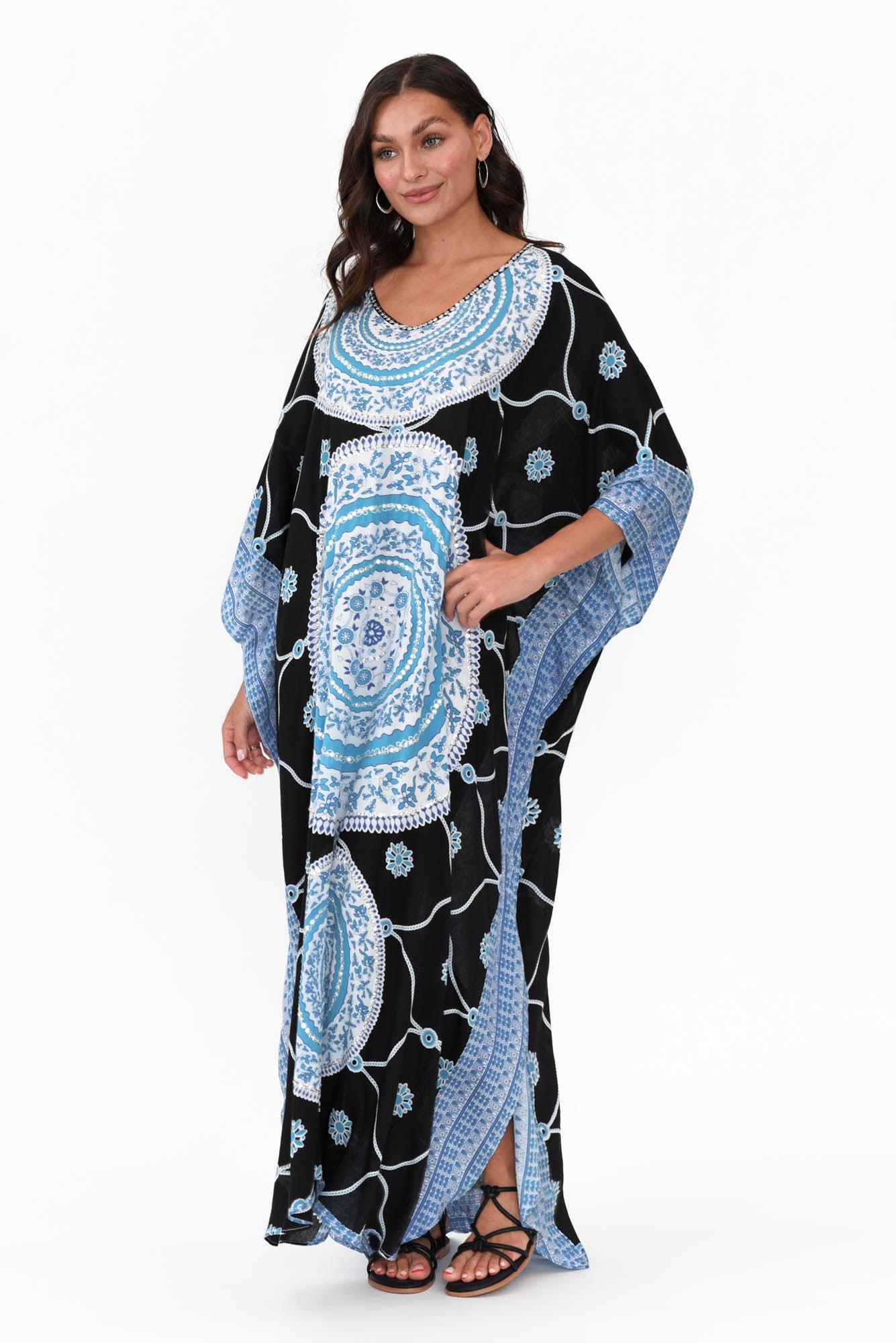 Aqua Sequin Maxi Kaftan