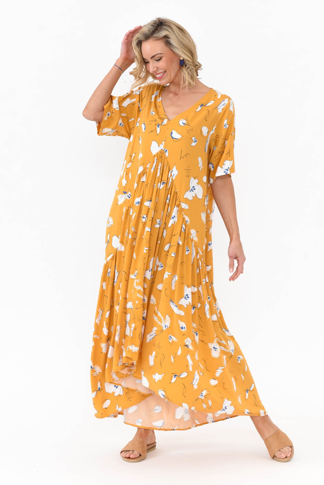 Yellow Abstract Peak Maxi Dress