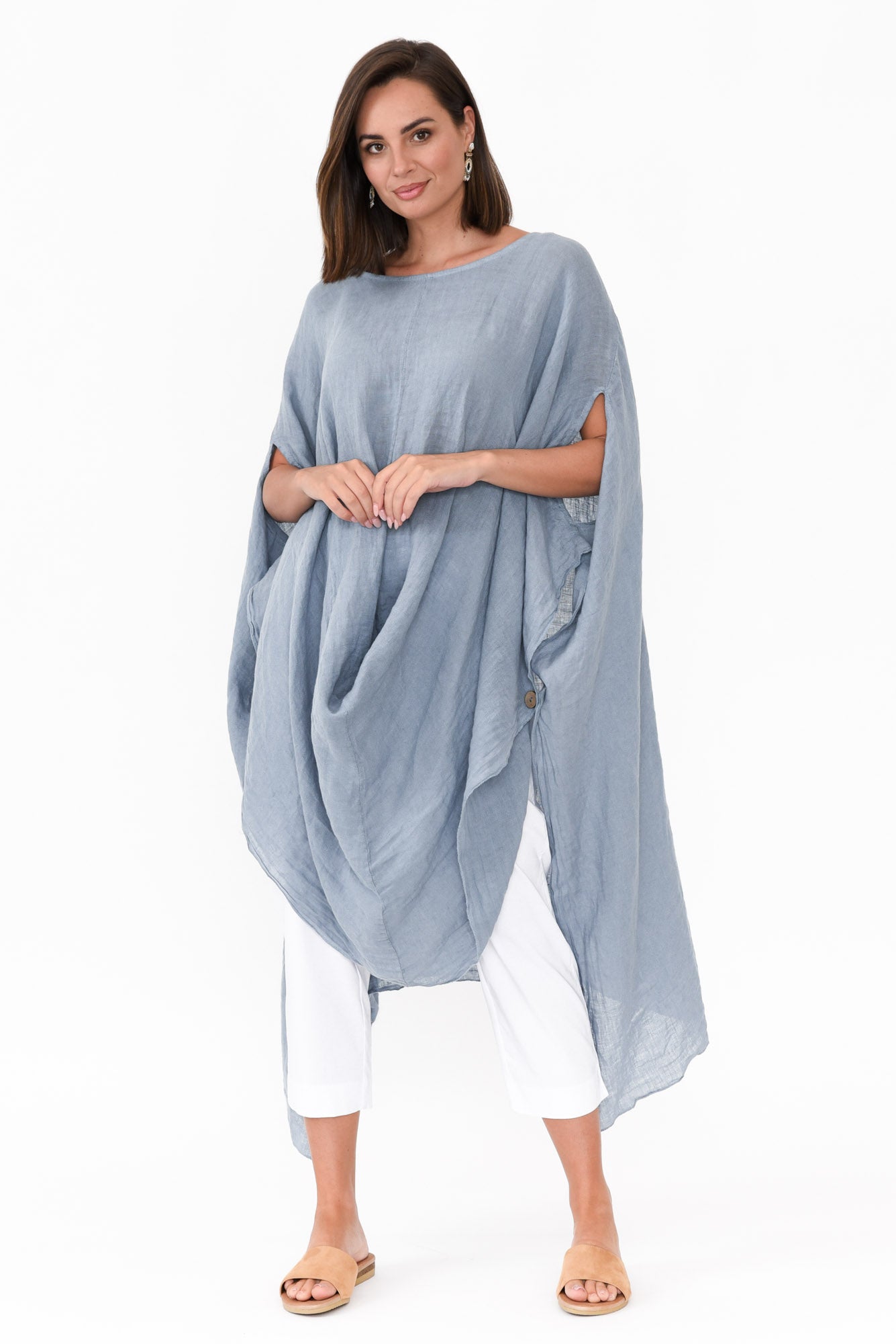 Genesia Blue Linen Kaftan Tunic