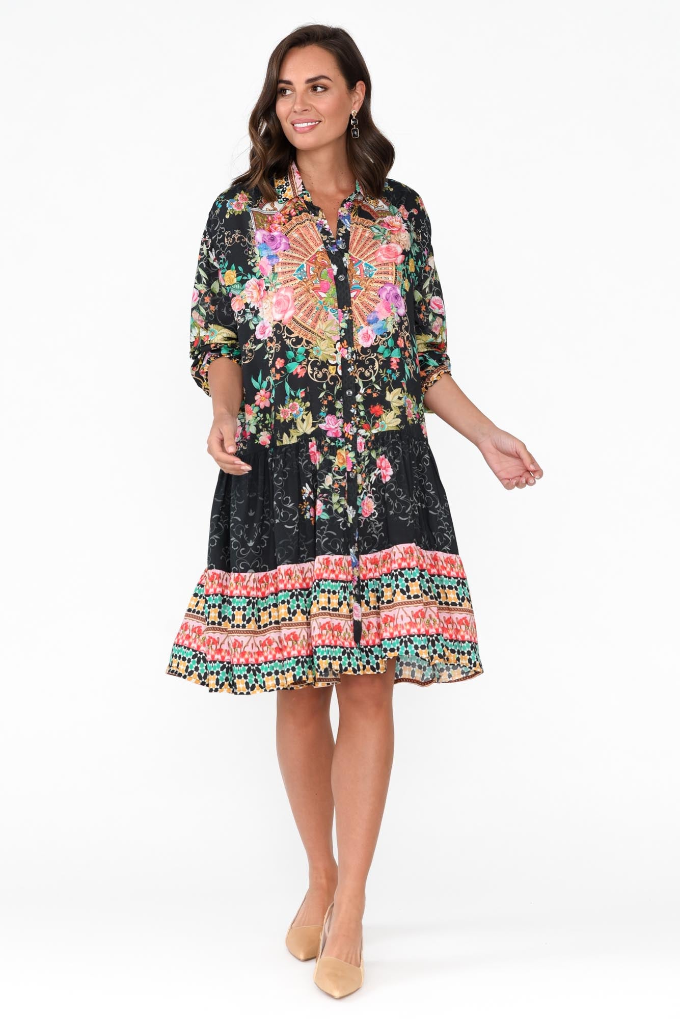 Paris Black Roses Shirt Dress