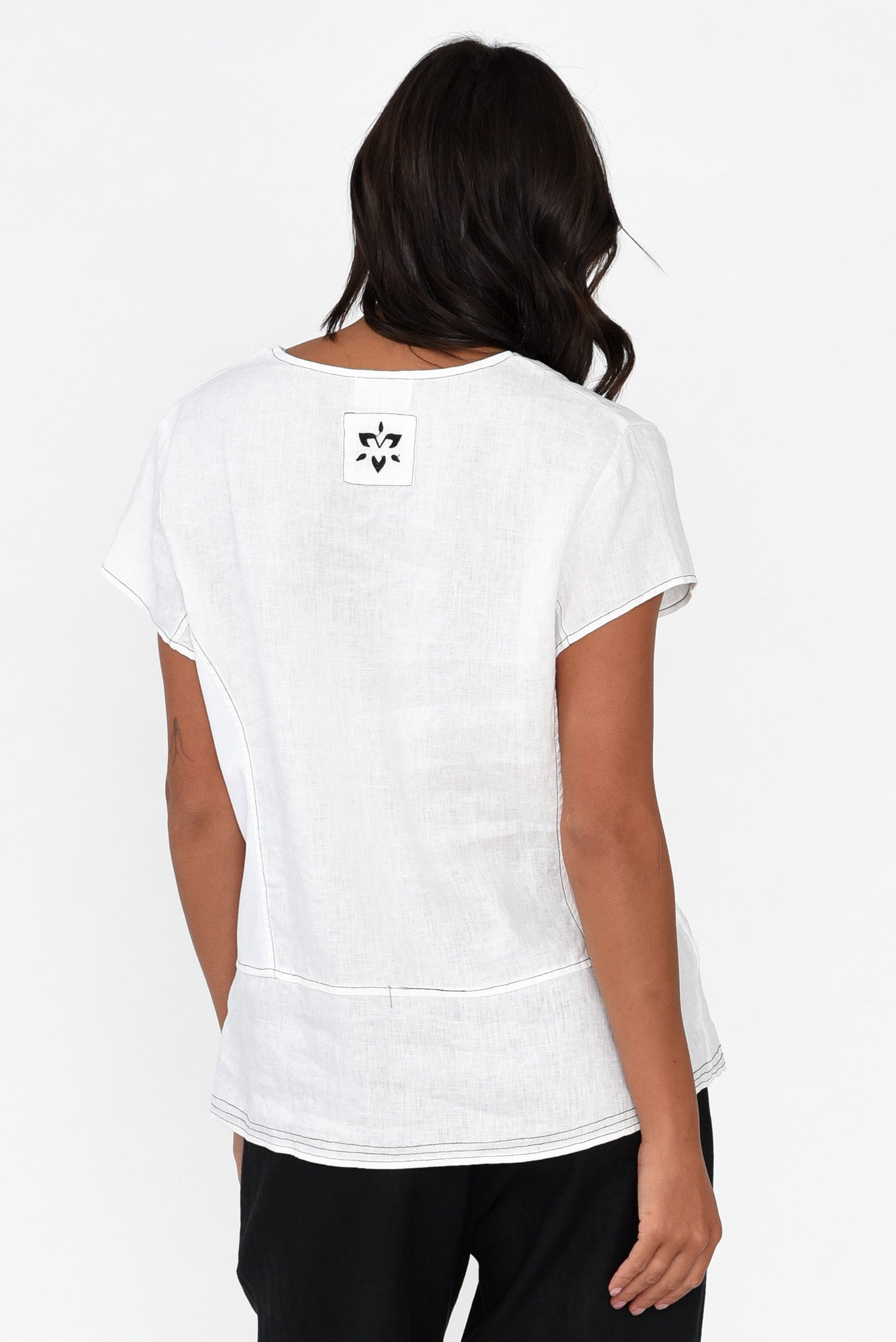 Lindy White Linen V Neck Top
