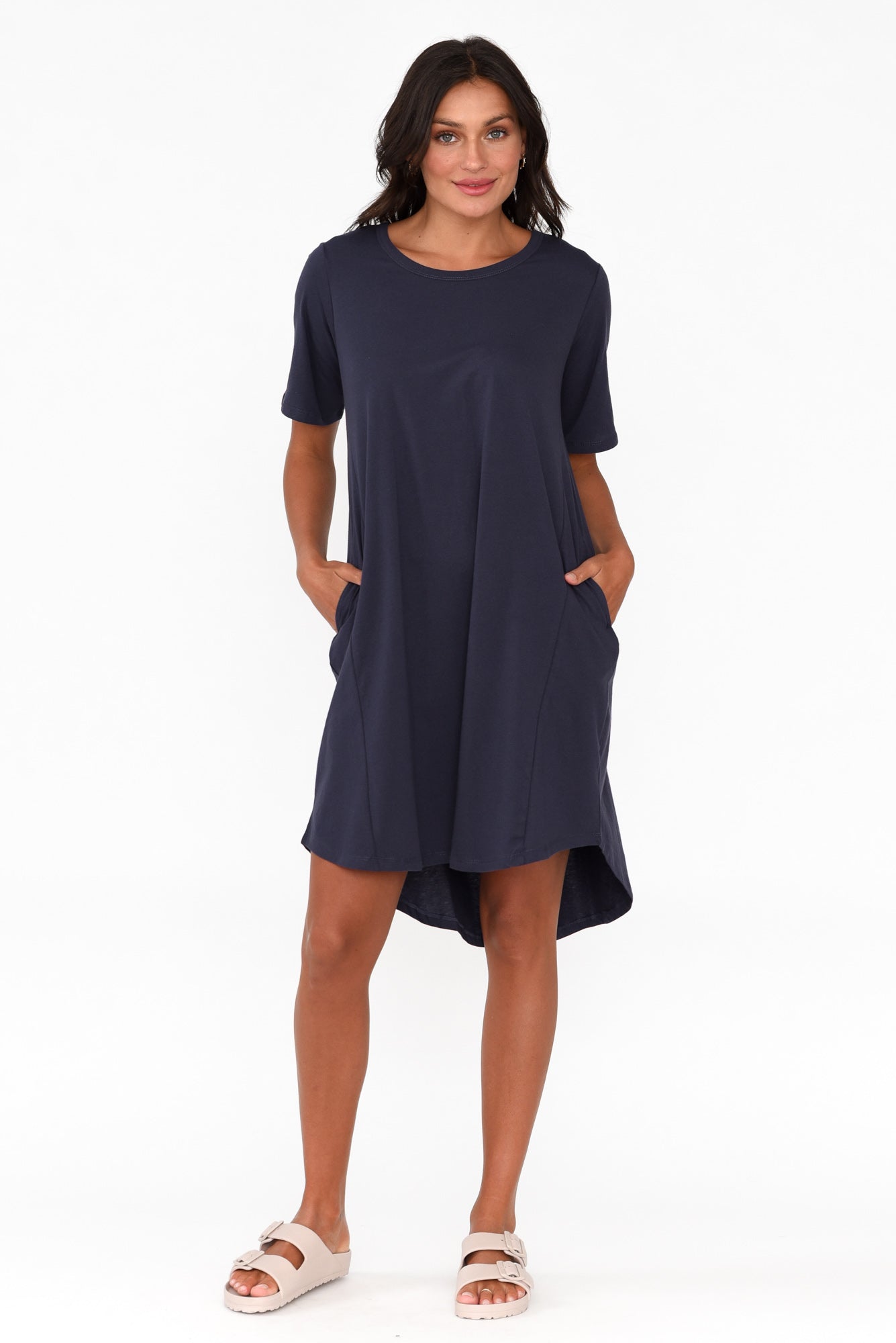 Nyree Navy Hi Lo Cotton Dress