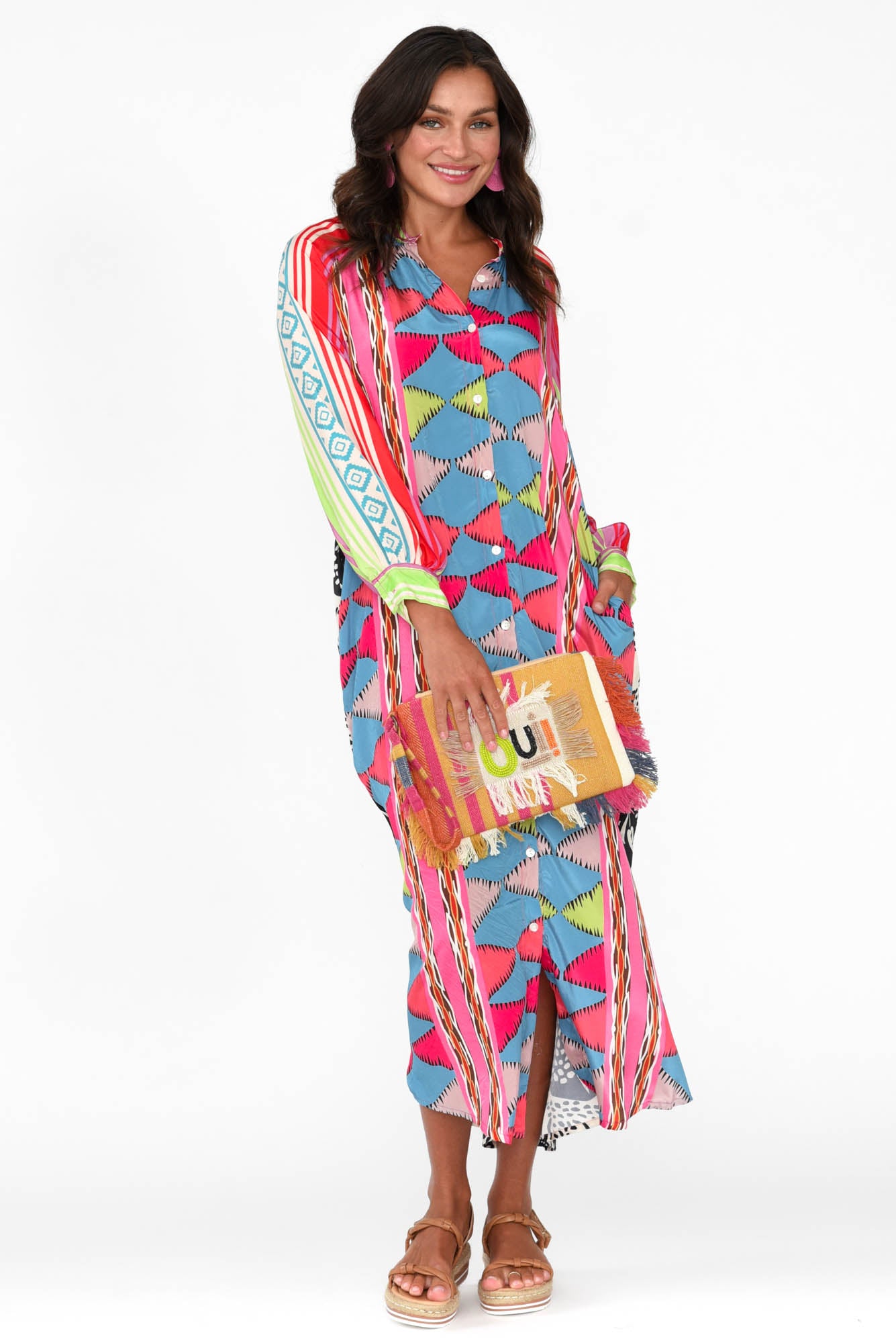 Maeva Blue Aztec Shirt Dress