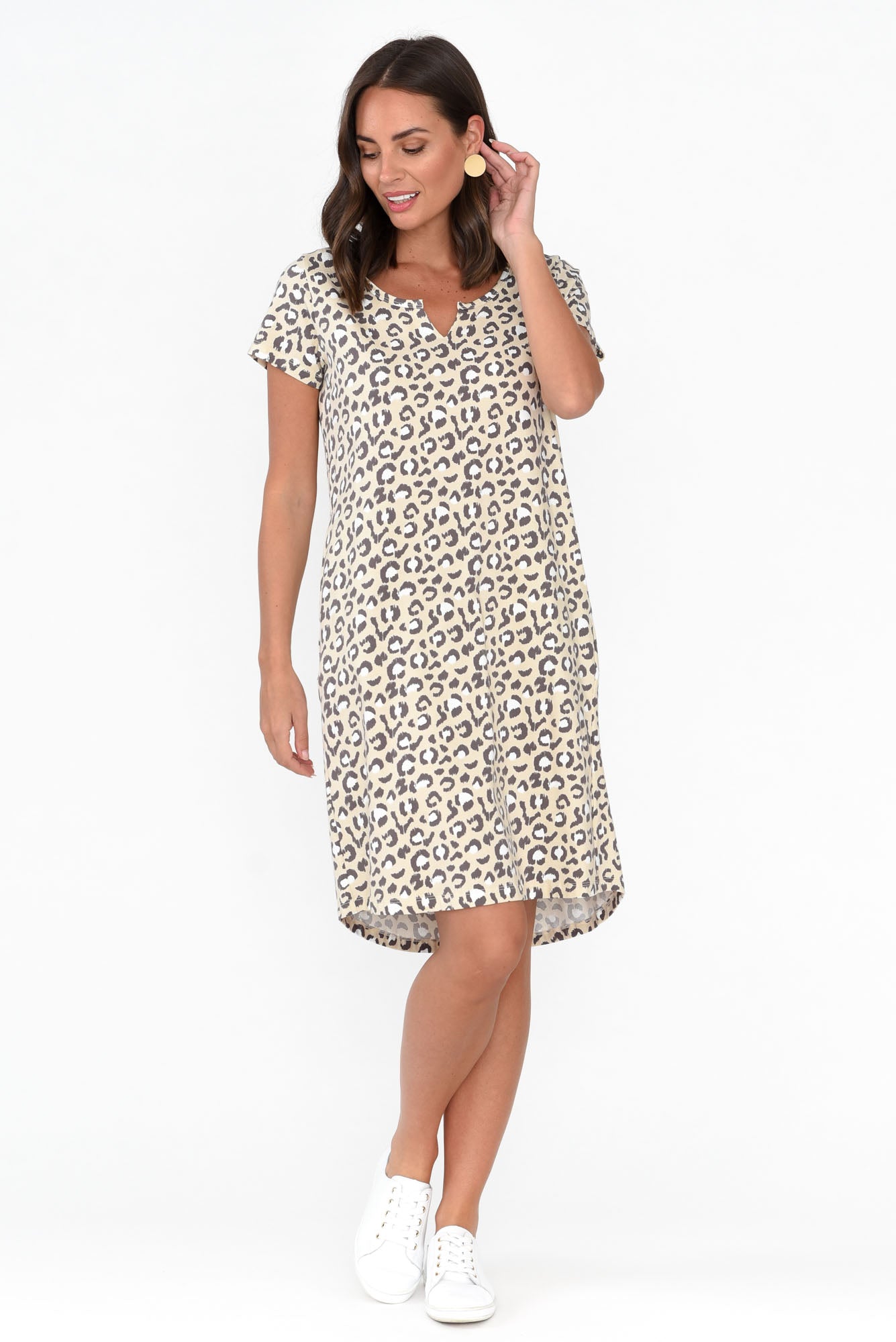 Mandy Brown Leopard Cotton Tee Dress