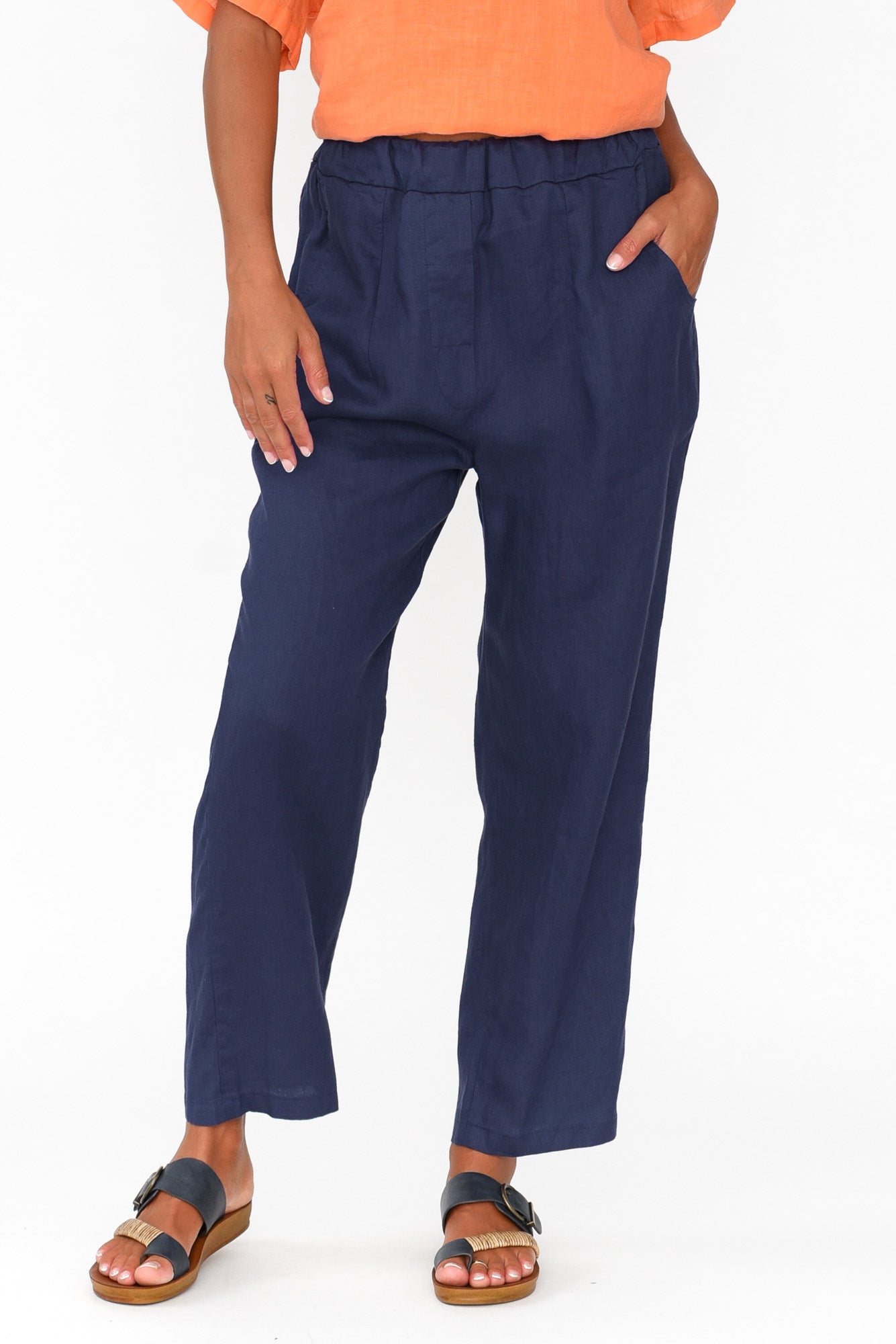 Marylou Navy Linen Pocket Pant
