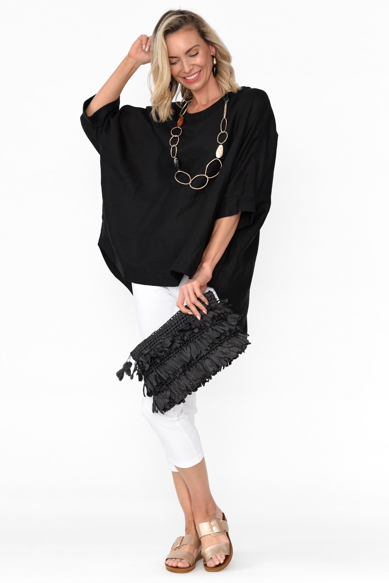 Holden Black Linen Pleat Top