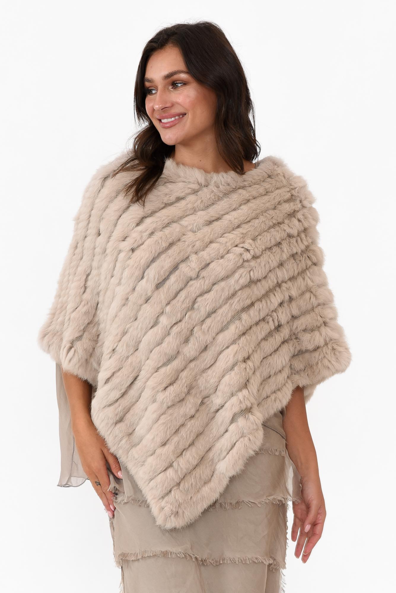 Greer Stone Fur Poncho