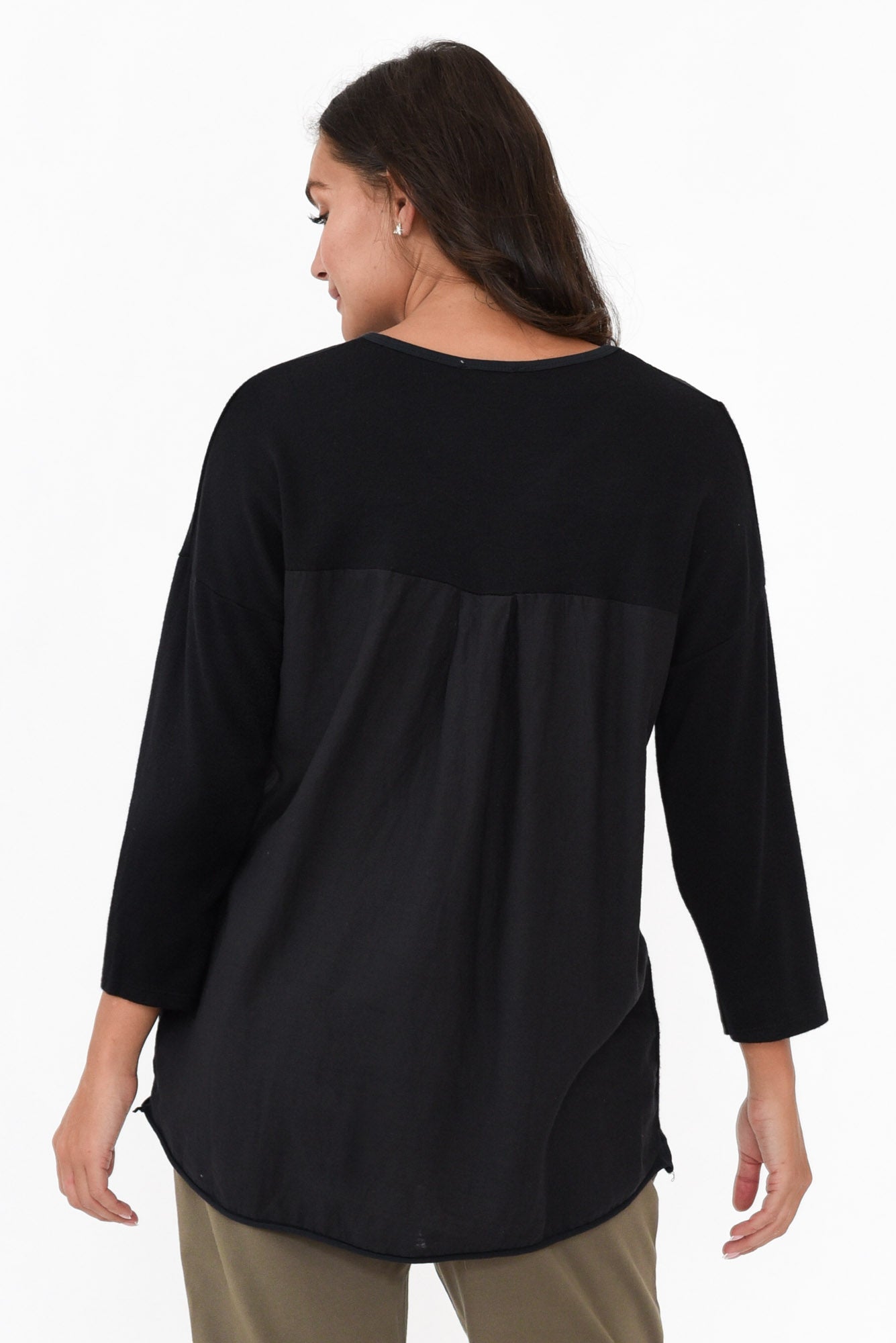Mariah Black Linen Cotton Panel Top