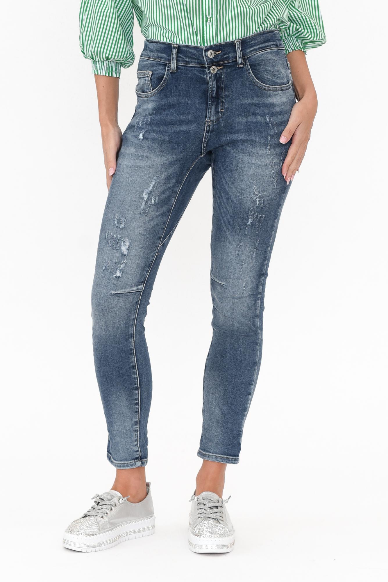 Emma Blue Denim Distressed Stretch Jean