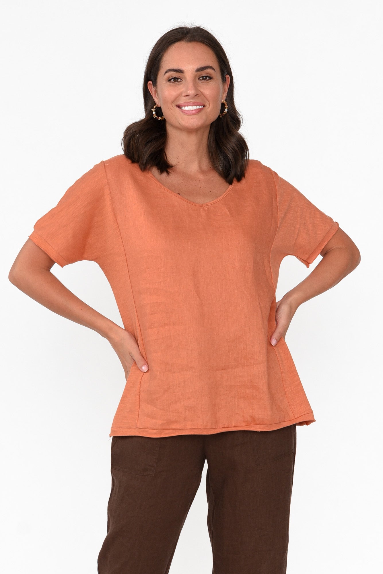 Ishana Rust Linen Cotton Top