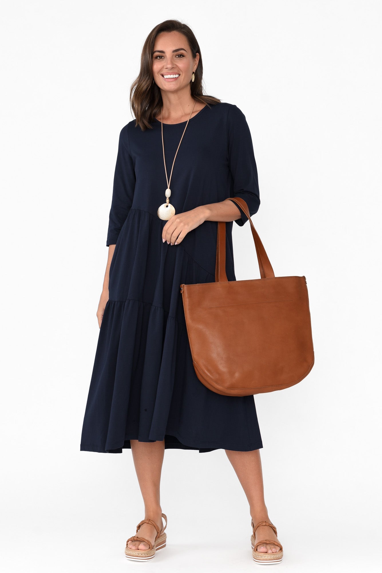 Masie Deep Navy Diagonal Gathered Dress