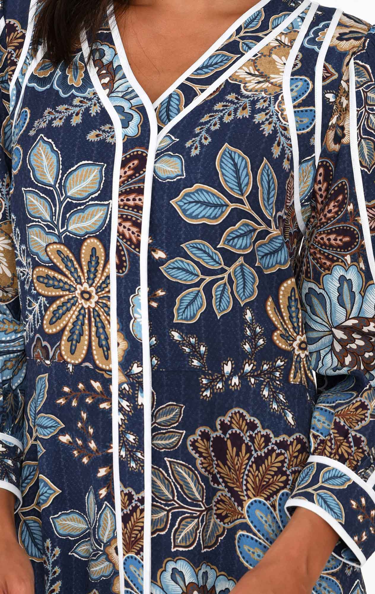 Lorene Navy Flower Bishop Sleeve Dress