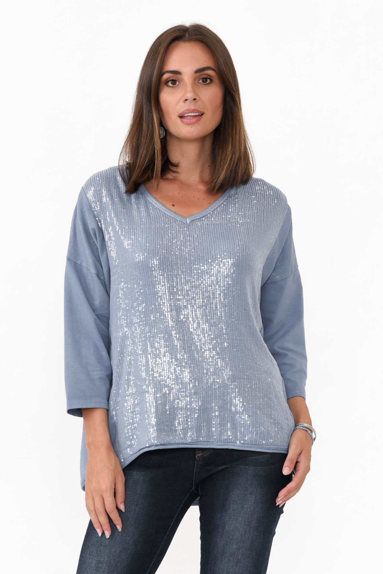 Willard Blue Cotton Sequin Top