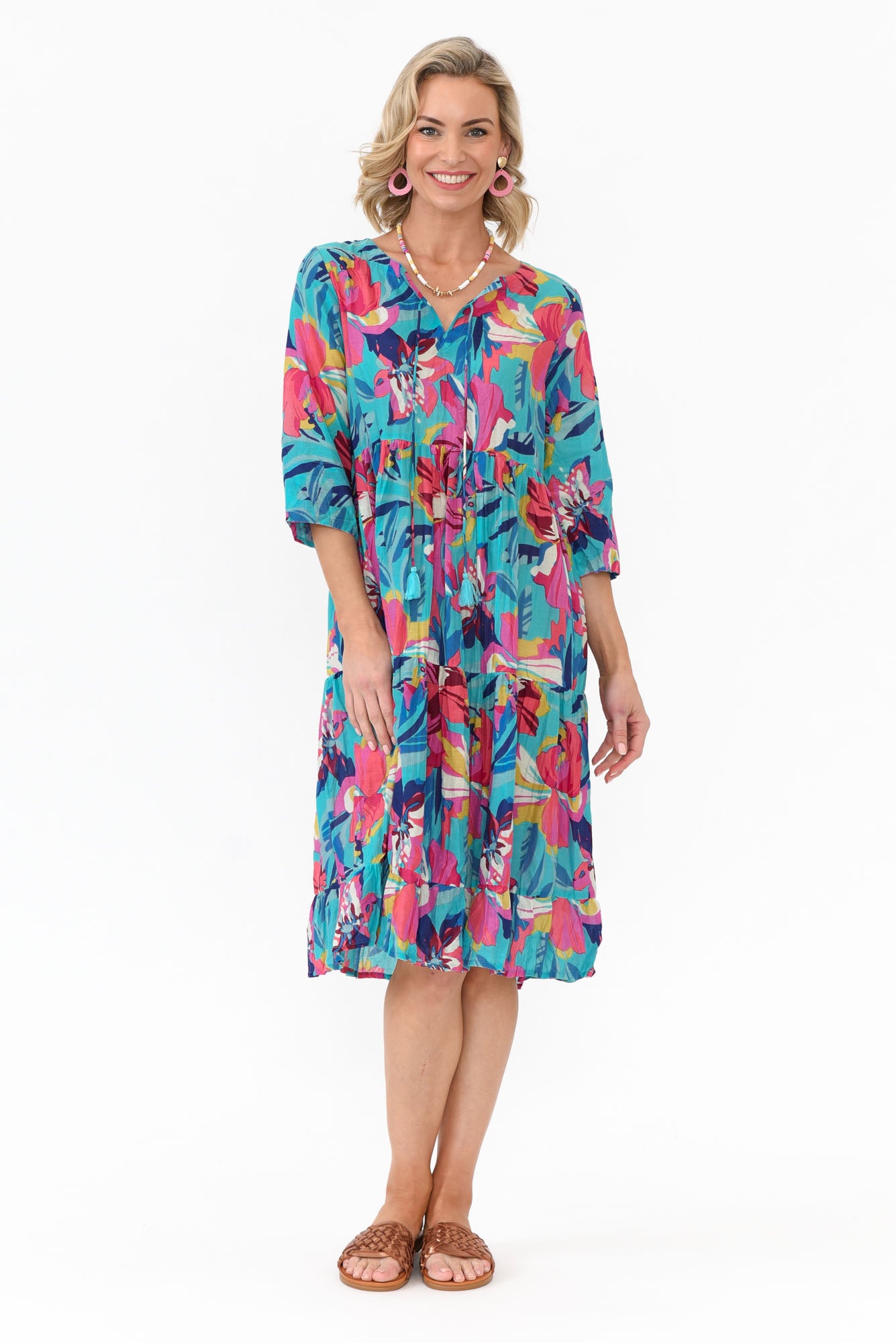 Layla Blue Bloom Crinkle Cotton Dress