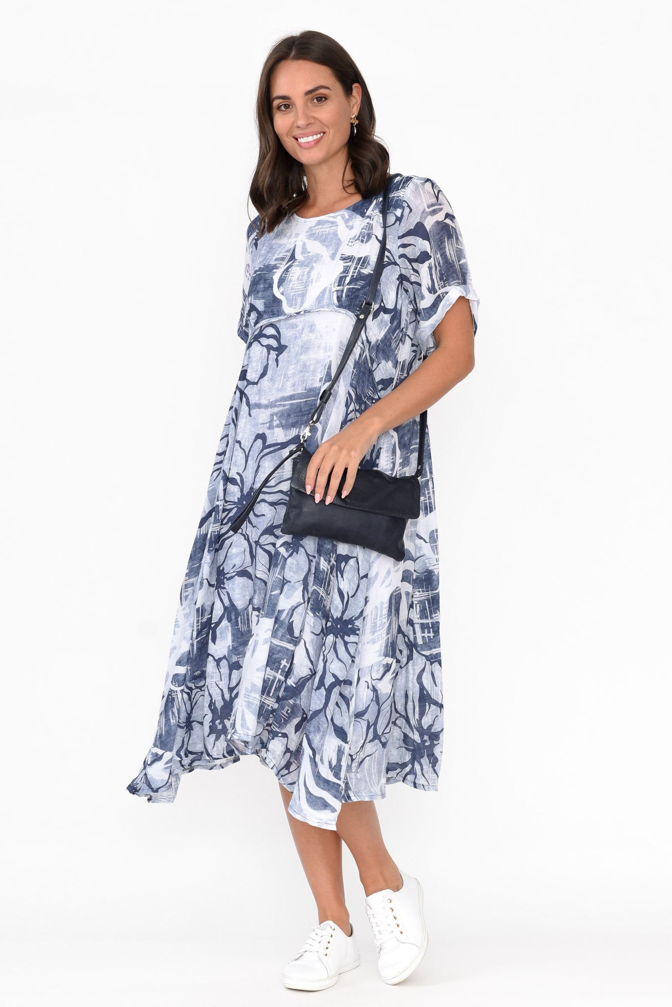 Vanya Navy Floral Cotton Blend Dress