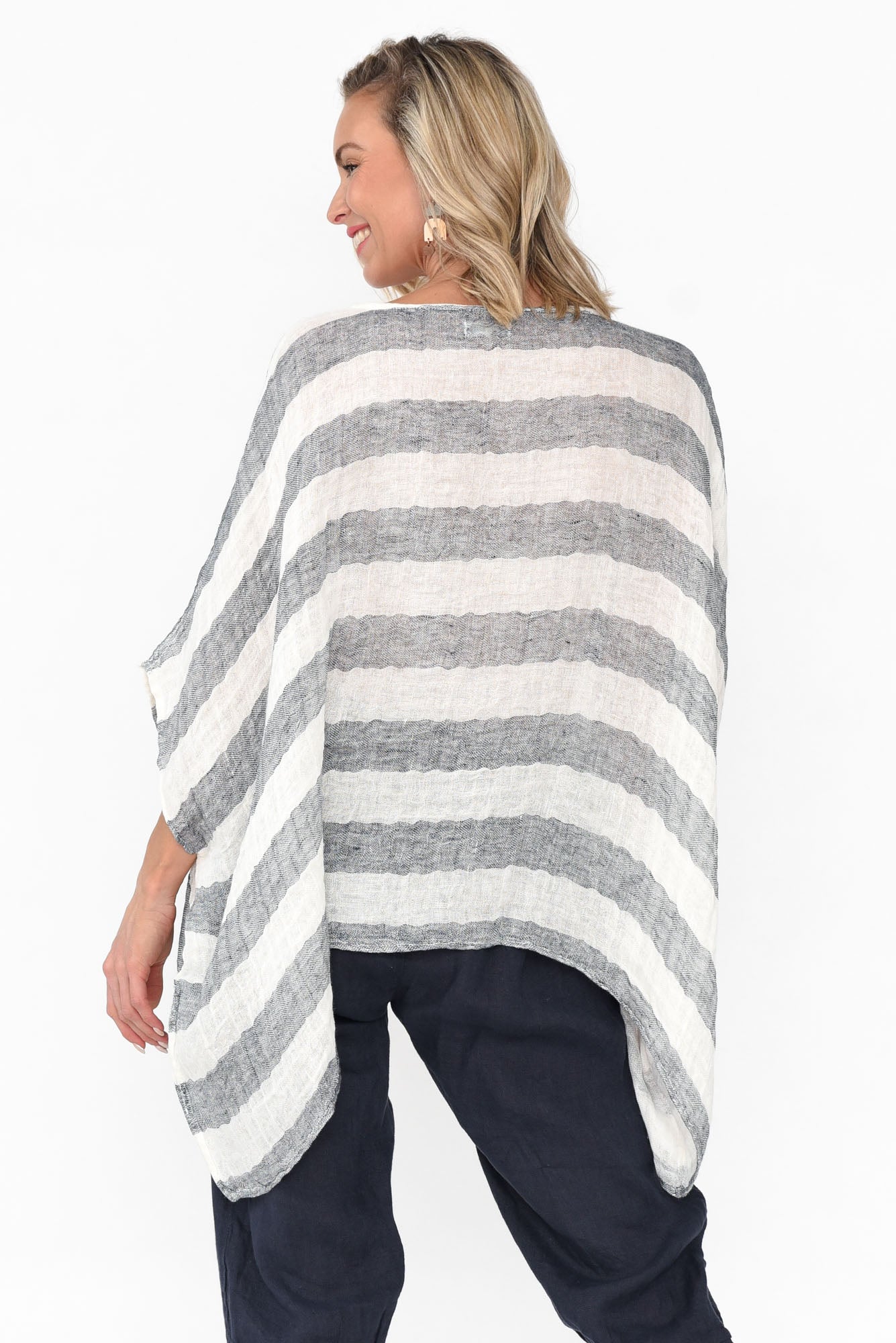 Moxie Navy Stripe Linen Top