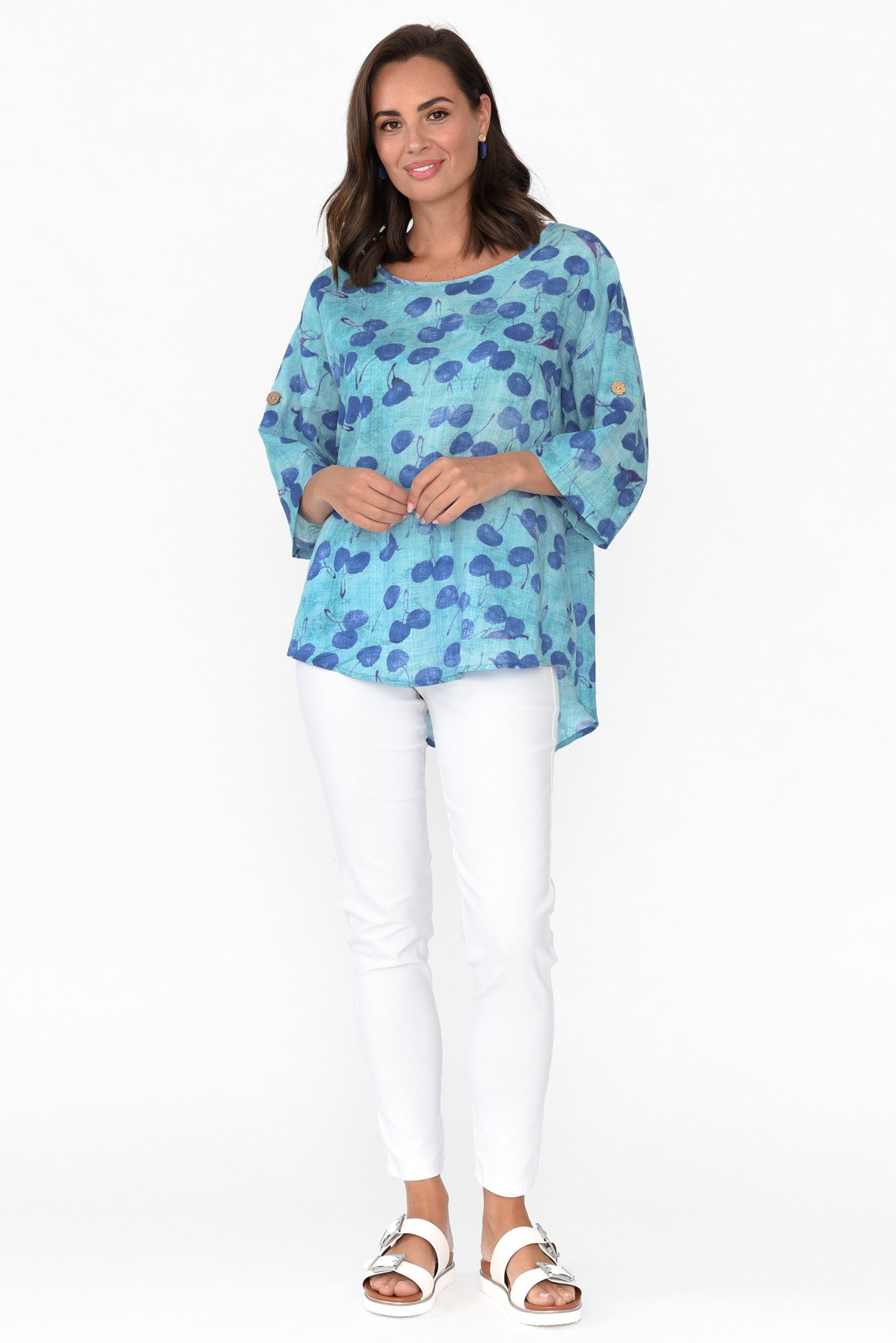 Brie Blue Cherry Cotton Blend Top