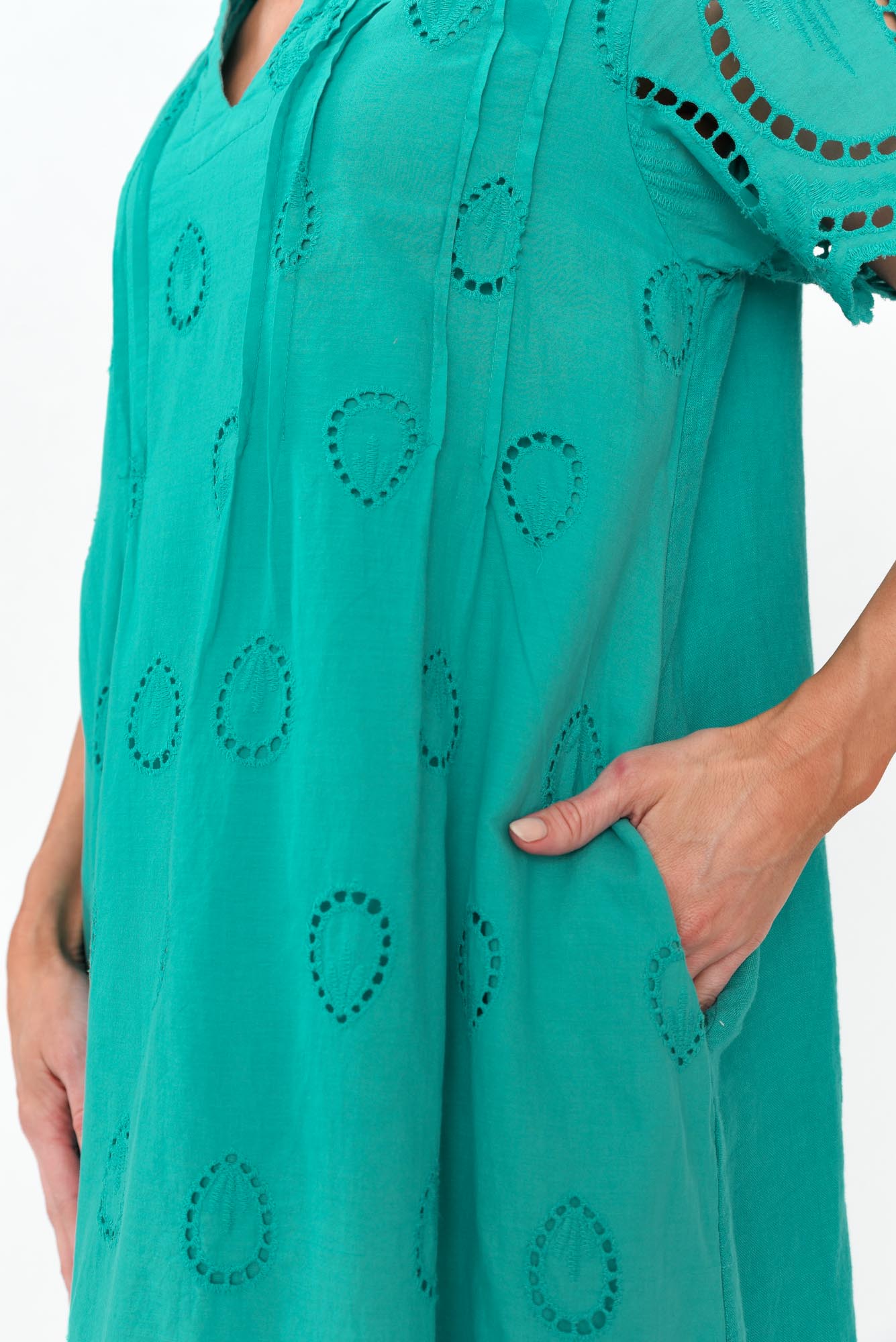 Ellory Turquoise Linen Cotton Pocket Dress