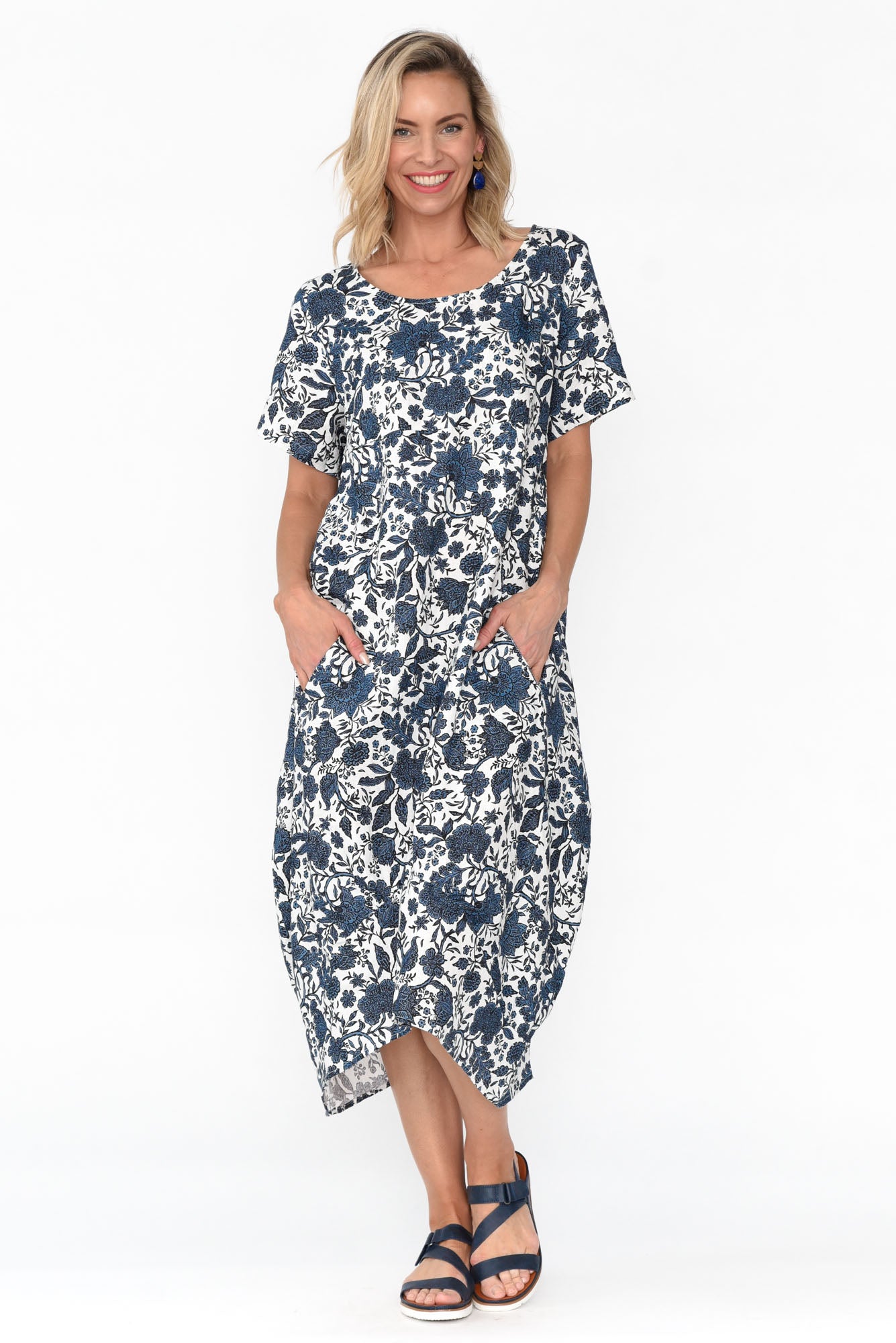 Mattie Navy Garden Linen Dress