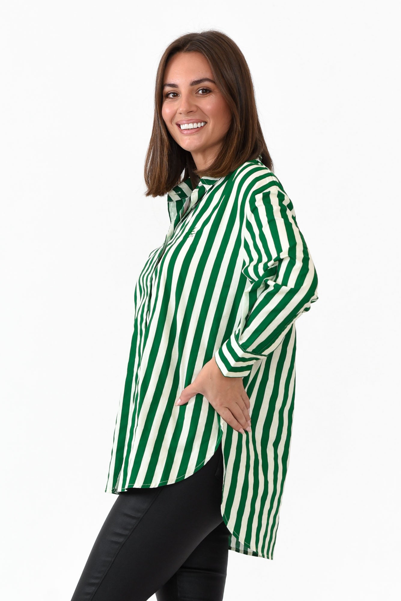 Presley Green Stripe Cotton Poplin Shirt
