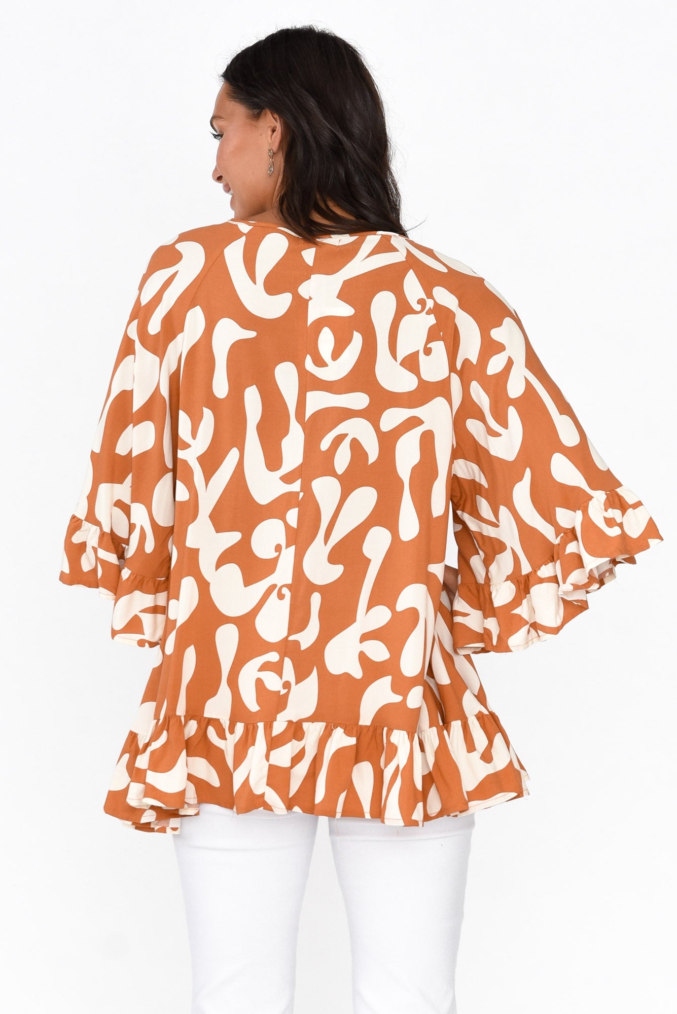 Chase Rust Abstract Tassel Ruffle Top