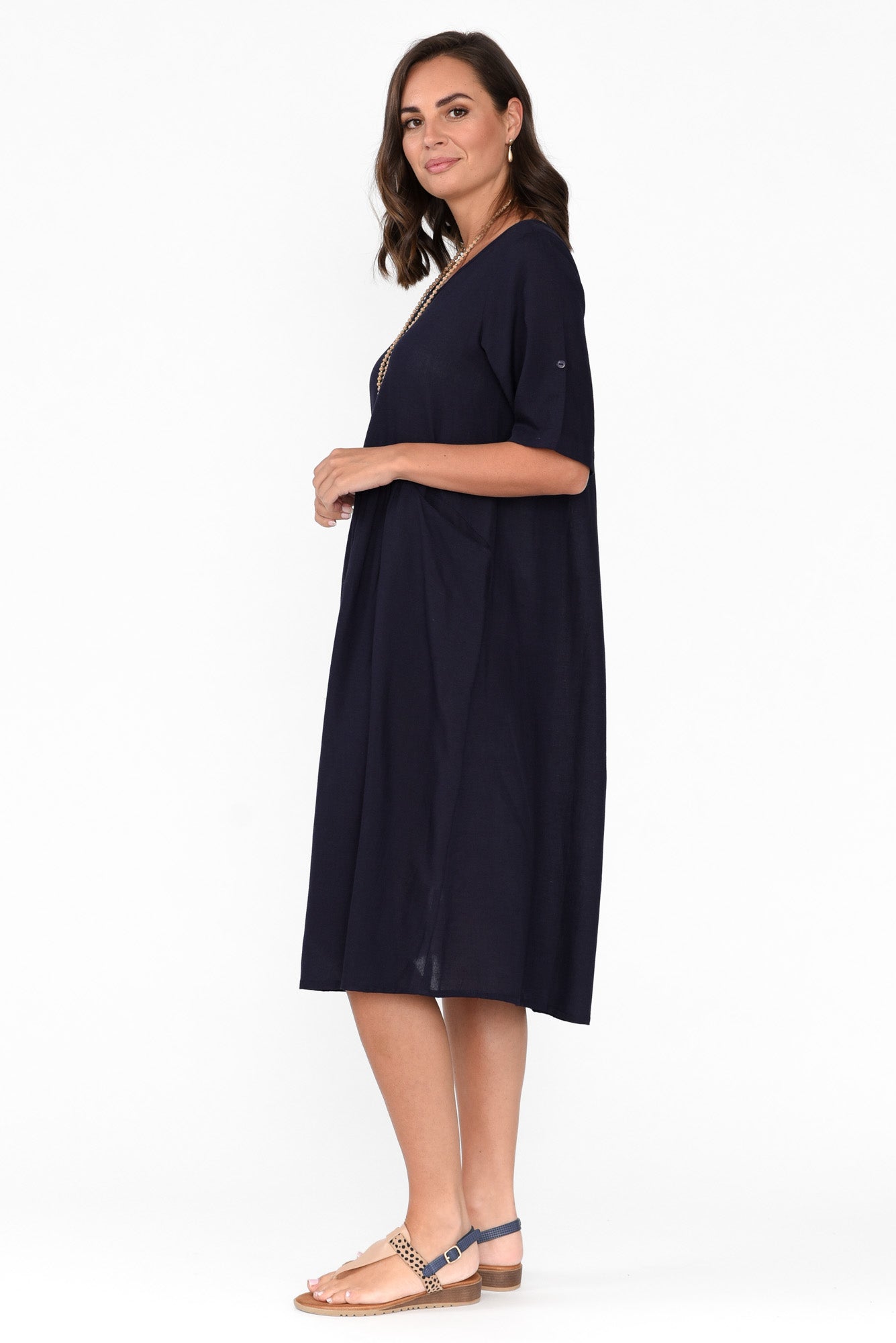 Sloane Navy Cotton Blend Dress
