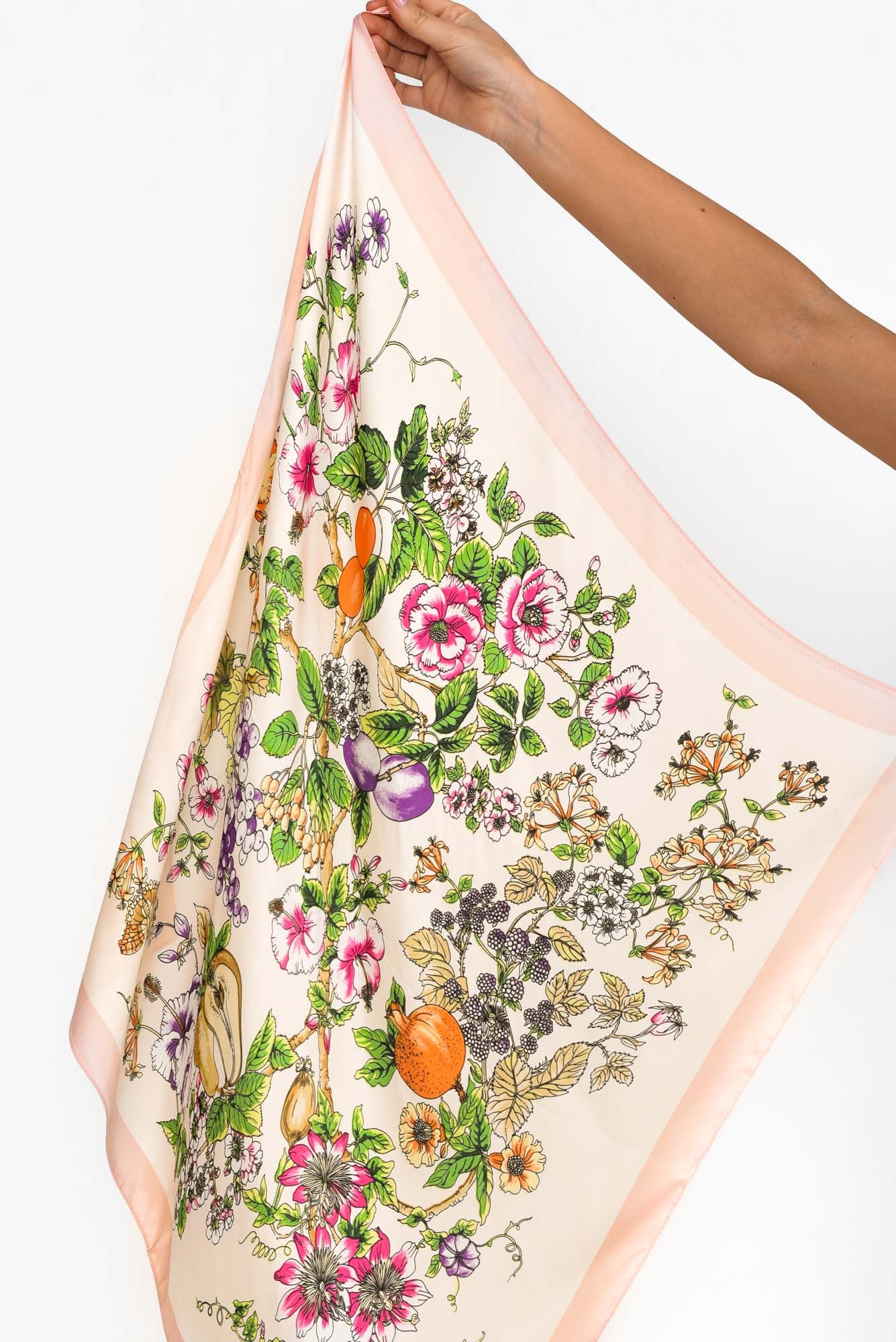 Hilde Pink Satin Floral Square Scarf