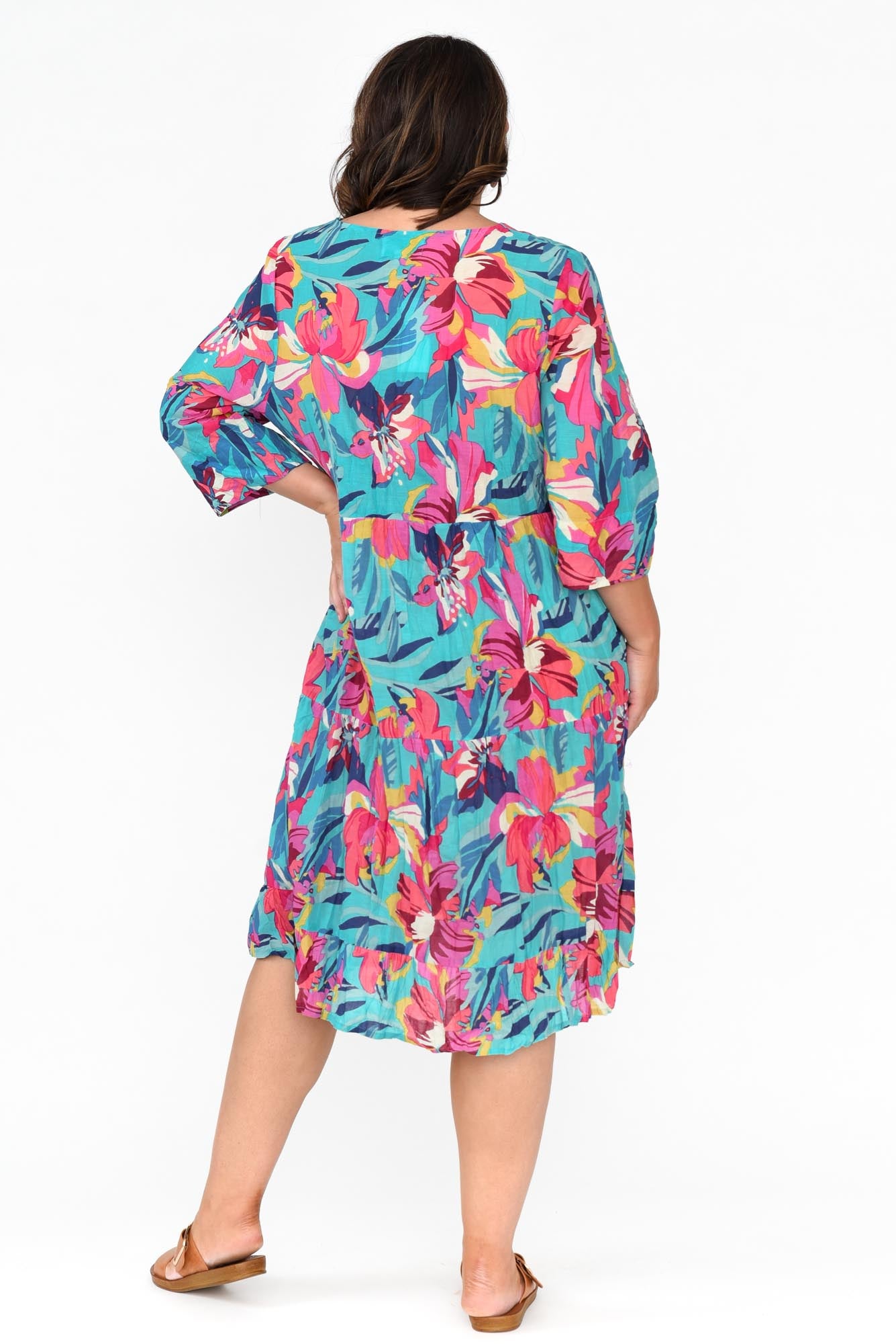 Layla Blue Bloom Crinkle Cotton Dress