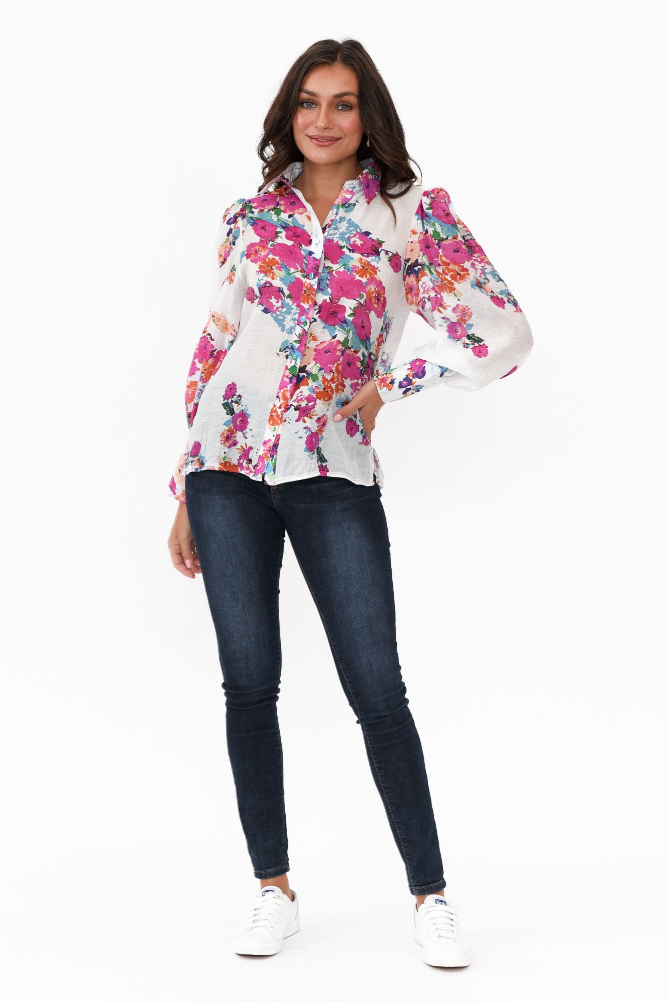 Astrid White Blossom Cotton Blend Shirt