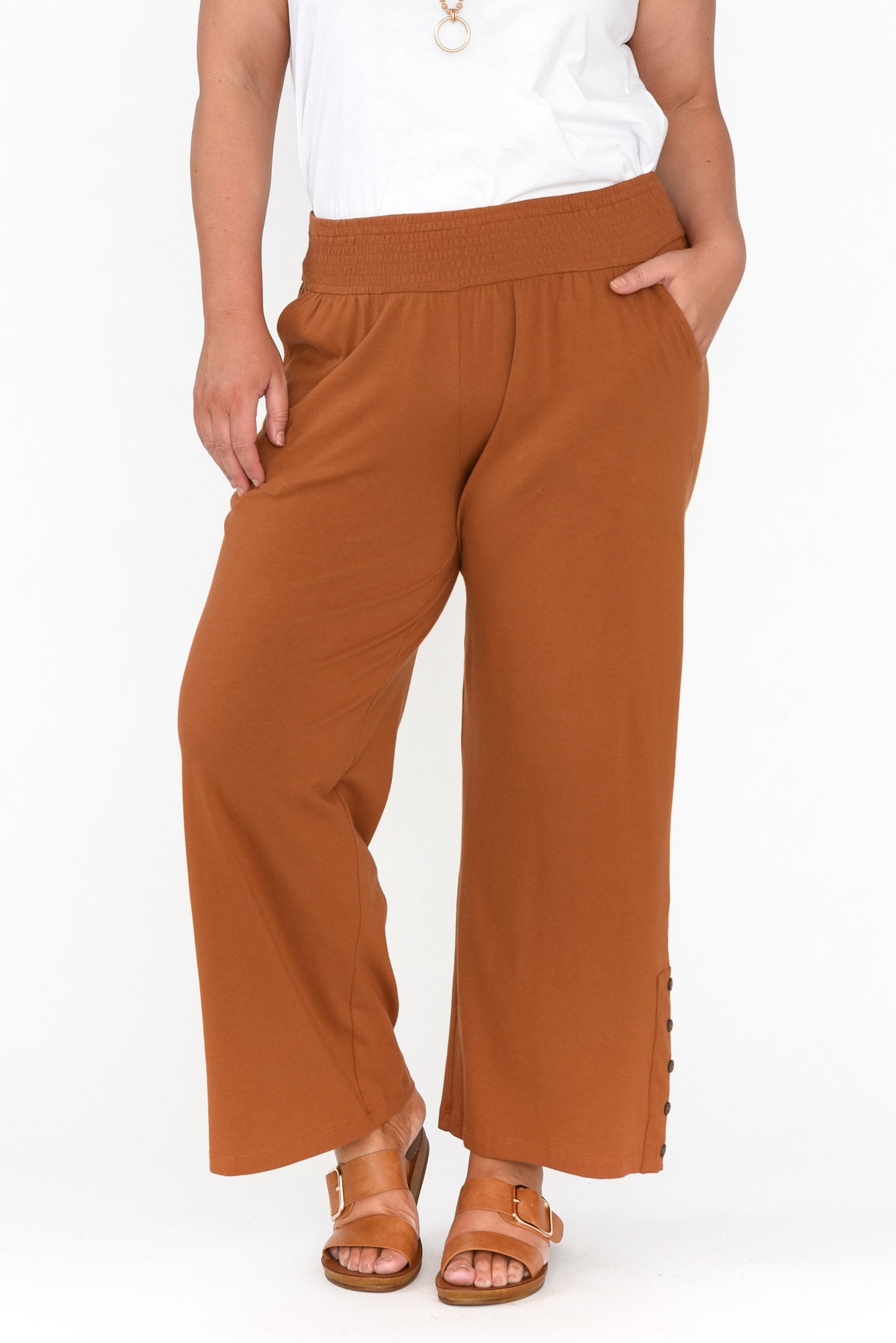 Angelica Rust Cotton Shirred Pant