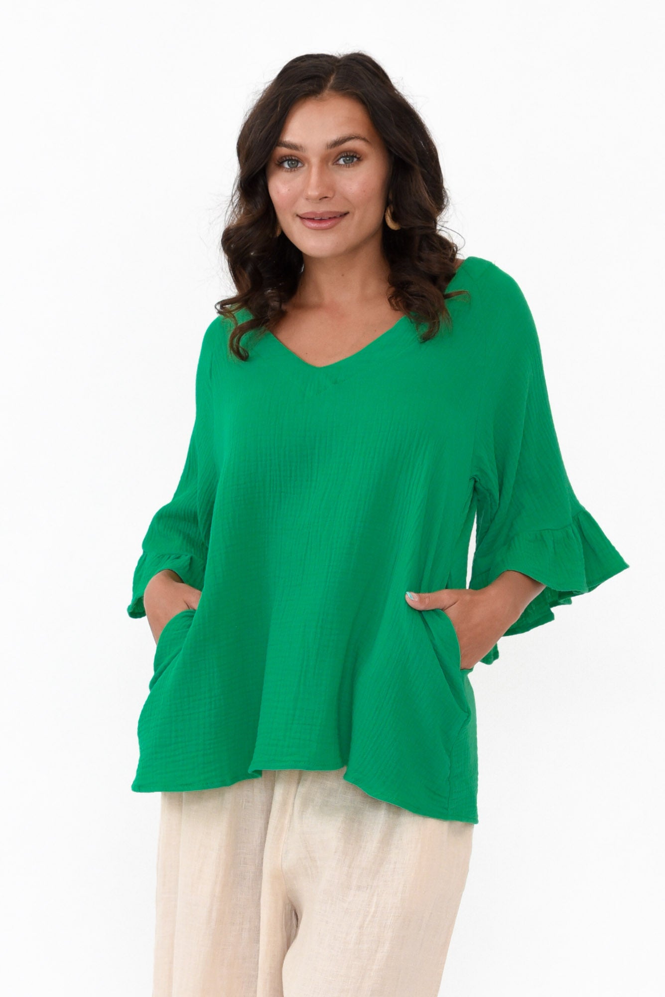 Corey Green Crinkle Cotton Frill Top