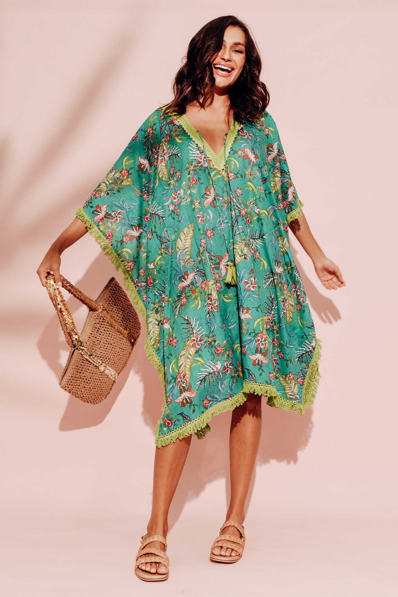 Bedarra Green Garden Cotton Kaftan