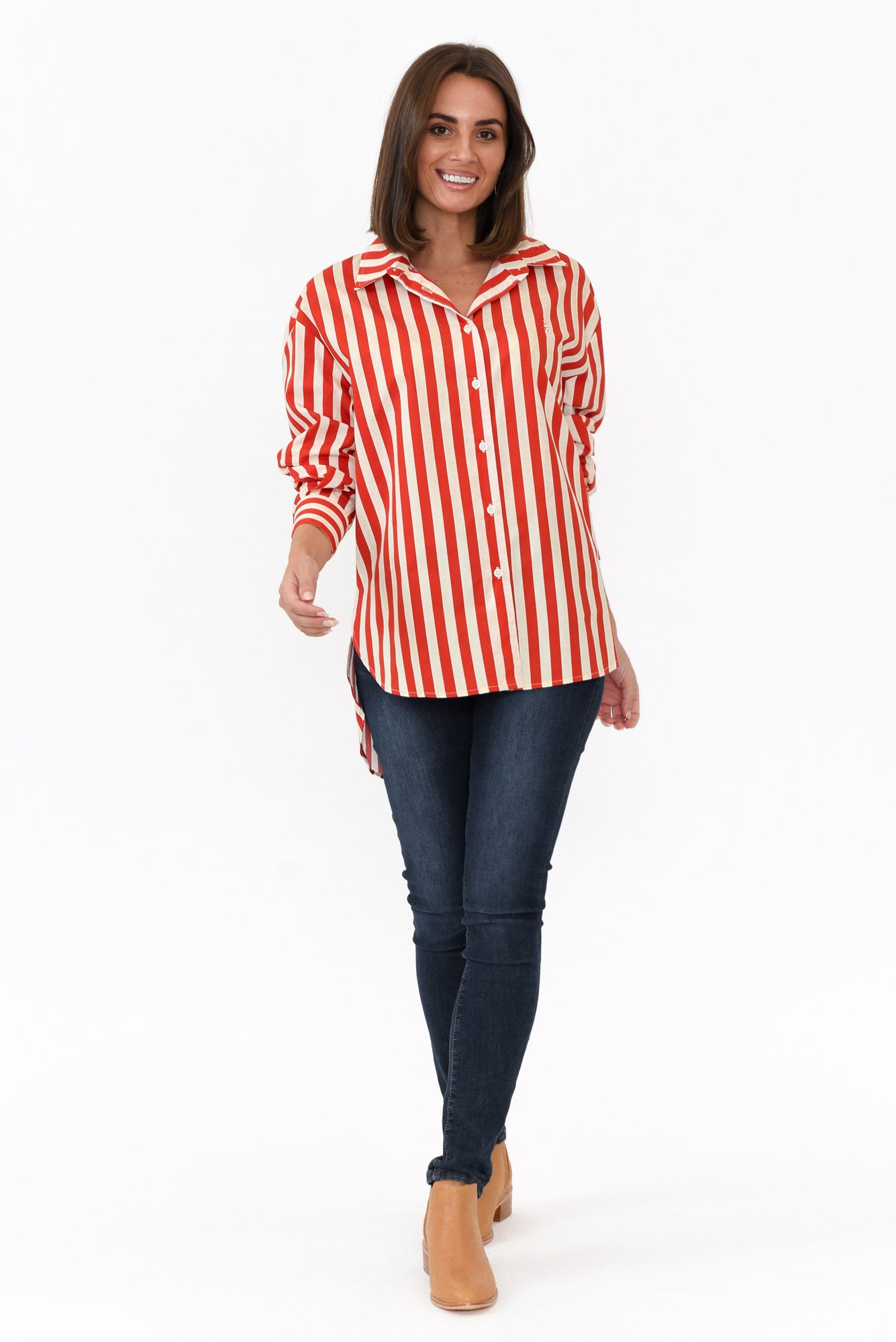 Presley Red Stripe Cotton Poplin Shirt