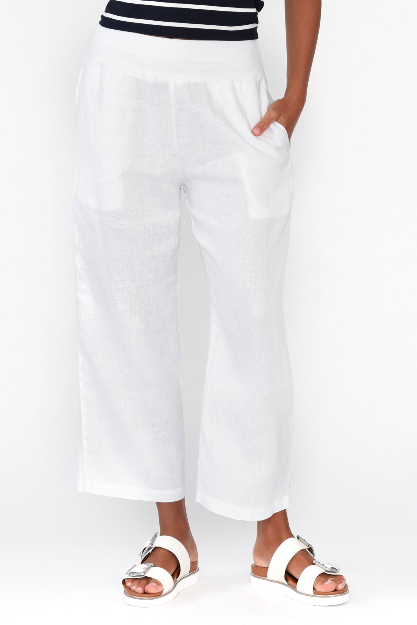 Griffin White Linen Wide Leg Pant