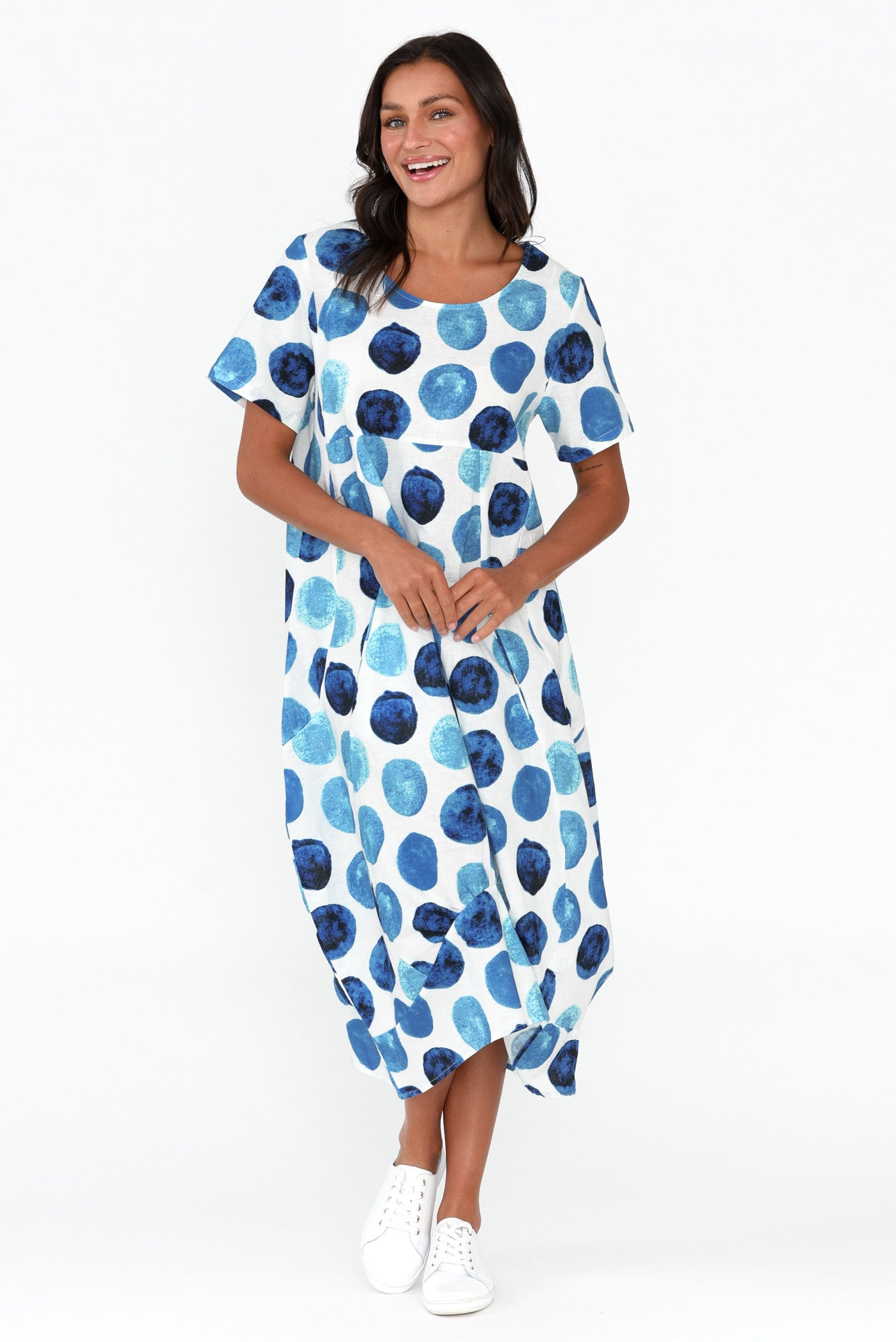 Mattie Blue Spot Linen Dress