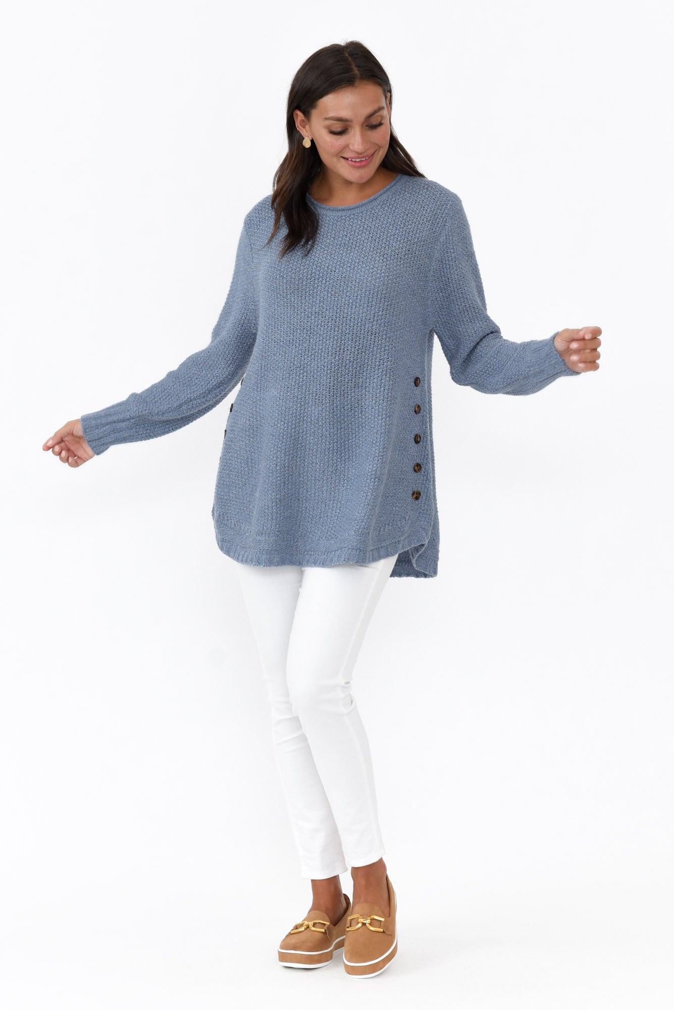 Lucas Blue Knit Button Jumper