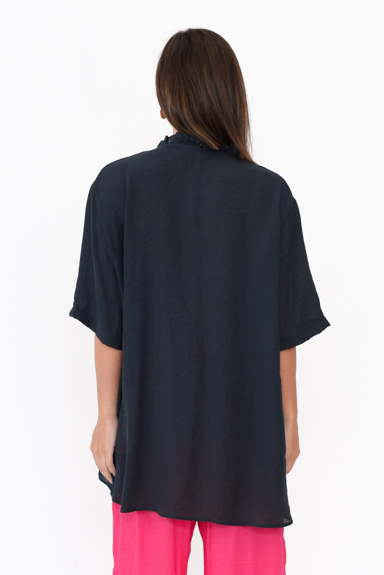 Gideon Navy Cotton Frill Top