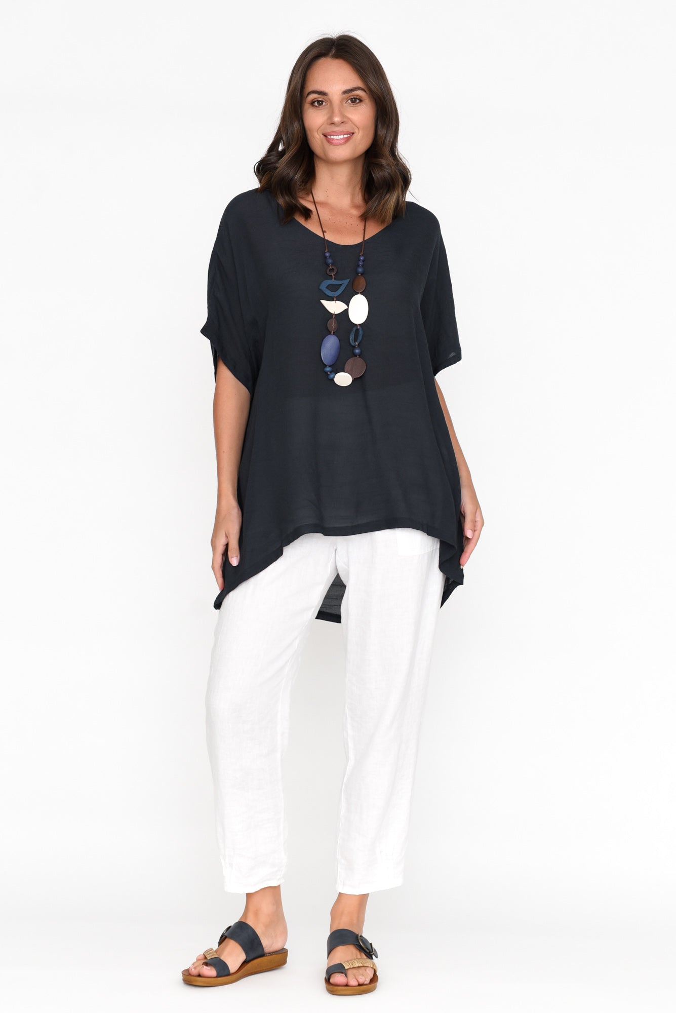 Elvira Navy Drape Top
