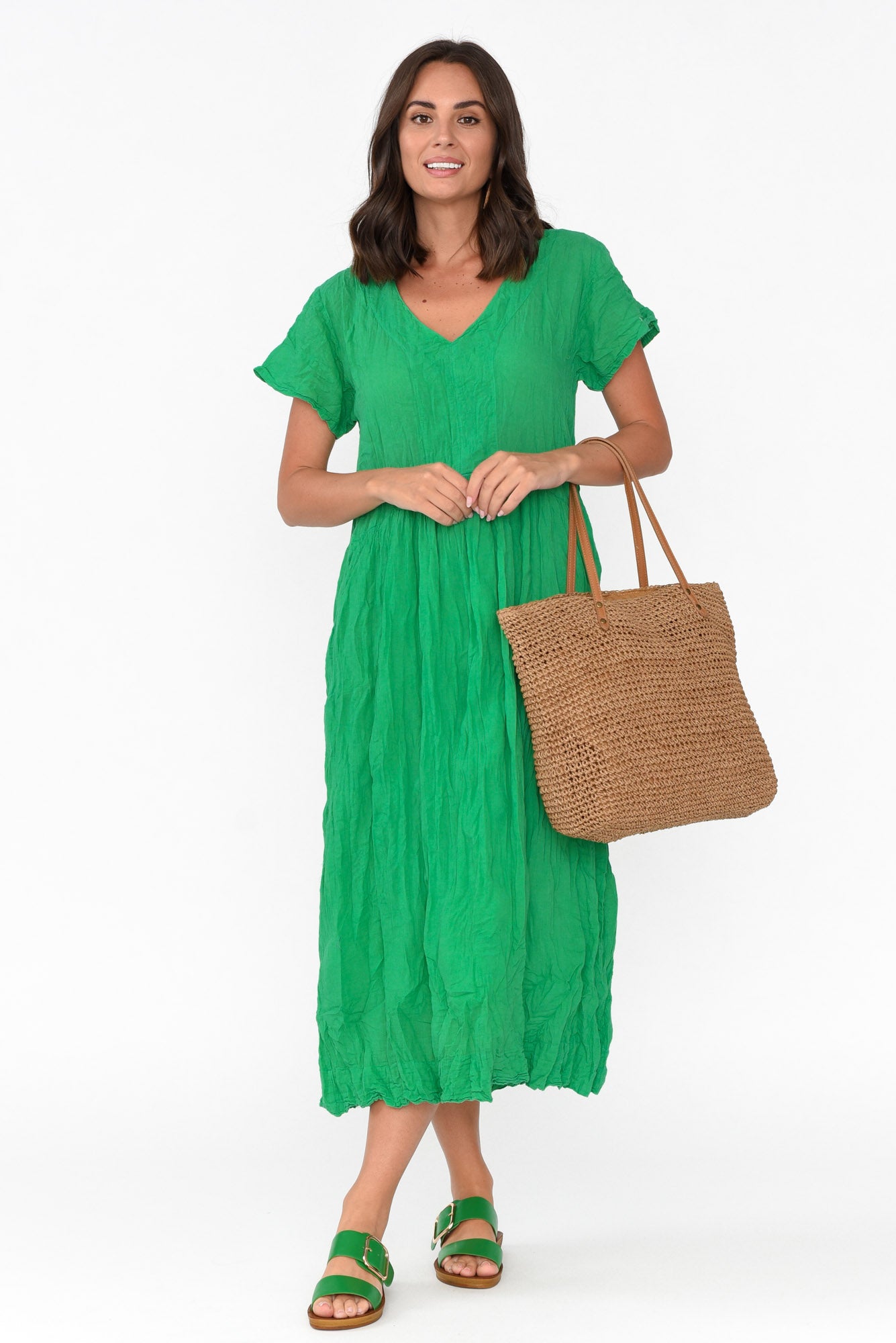 Tamsin Green Crinkle Cotton Maxi Dress