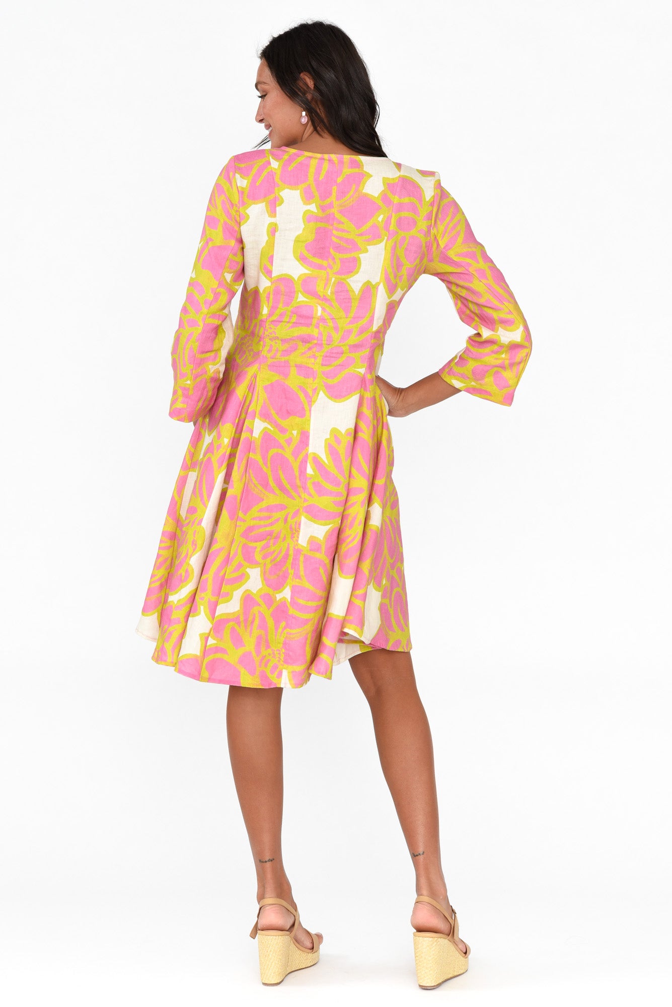 Elisa Pink Lotus Linen Dress