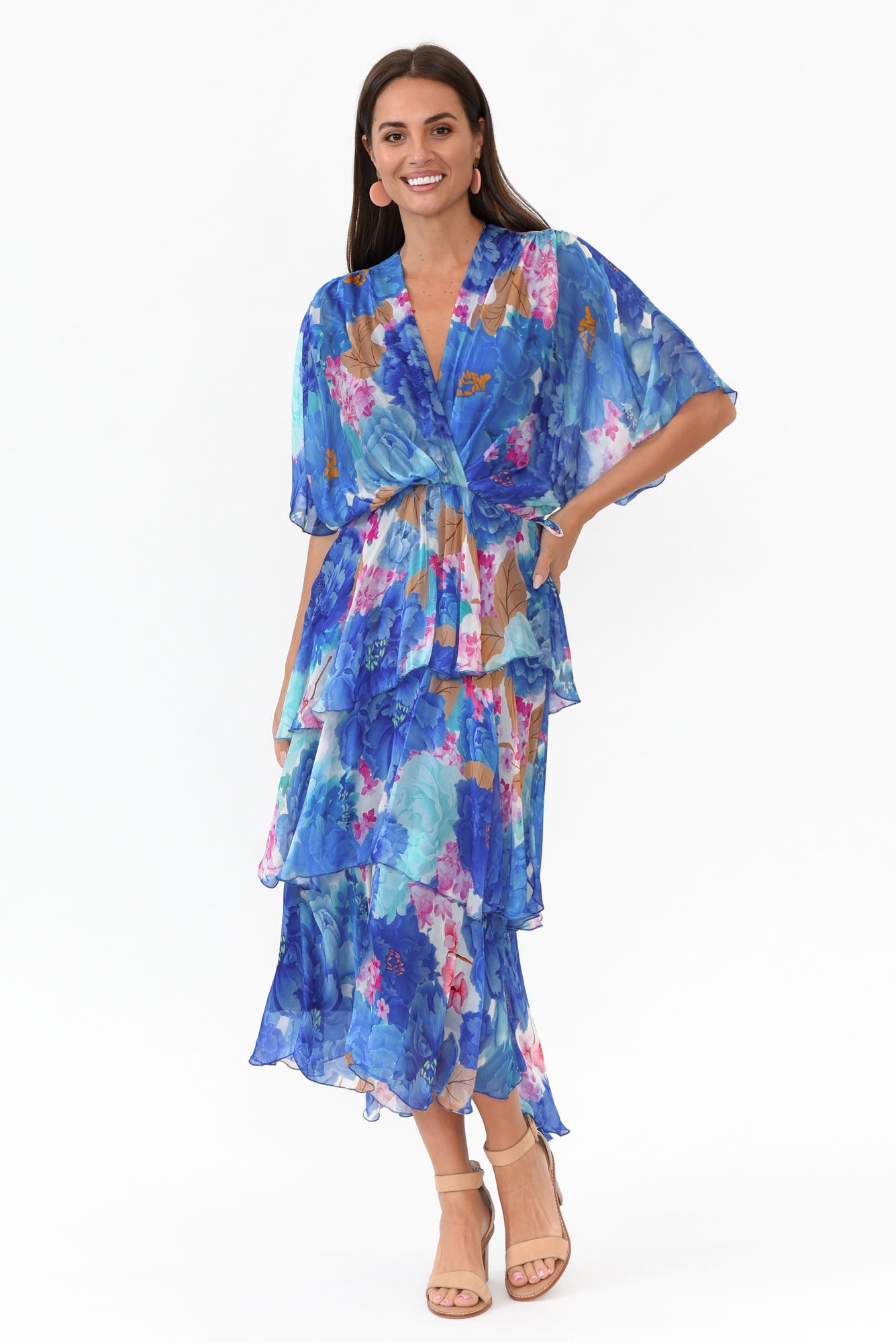 Natalie Cobalt Flower Silk Layer Dress