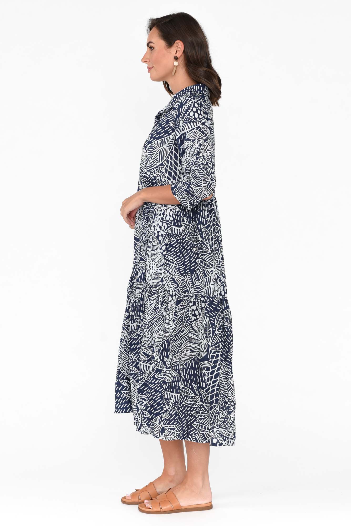 Leros Navy Jungle Organic Cotton Shirt Dress