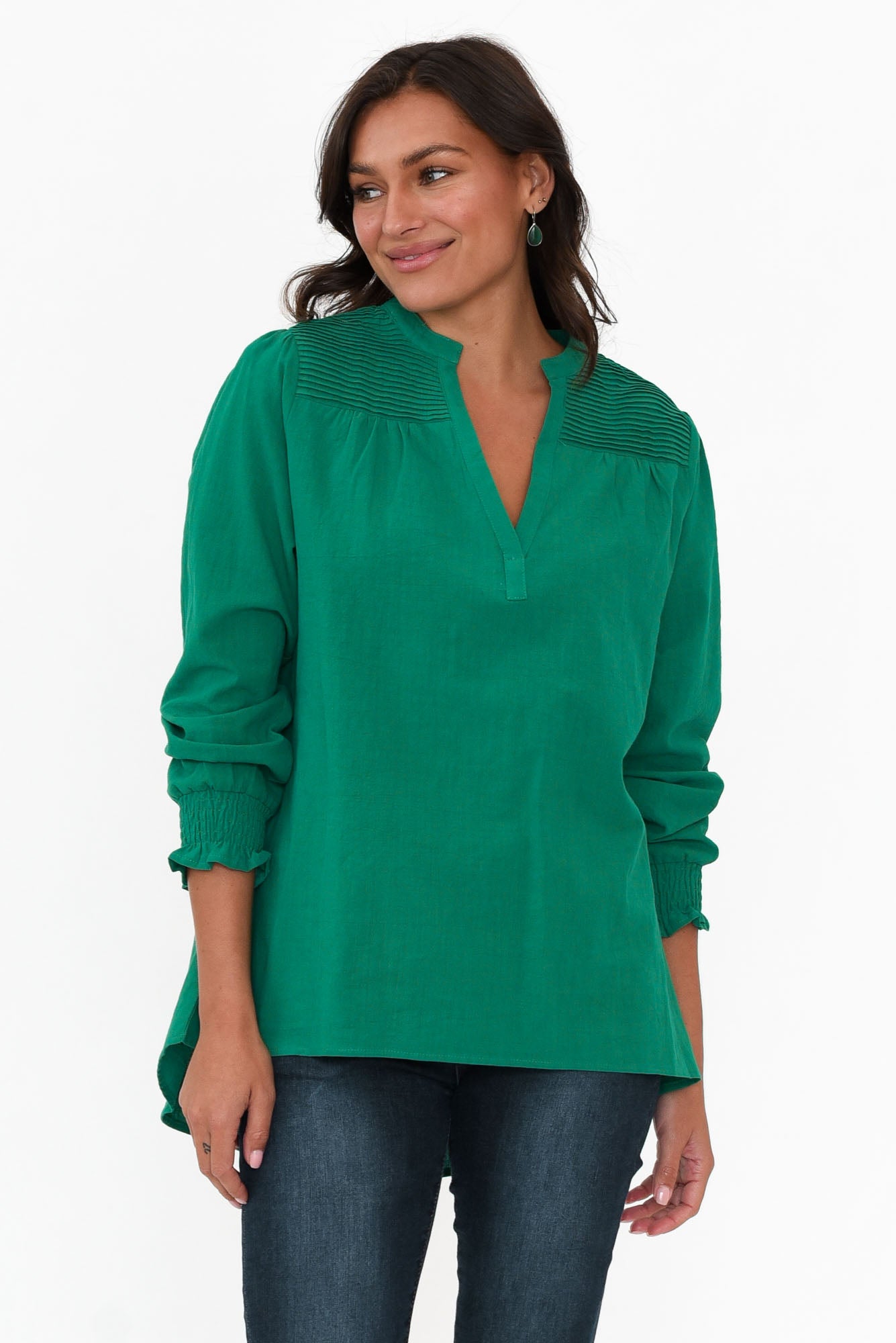 April Green Cotton V Neck Top