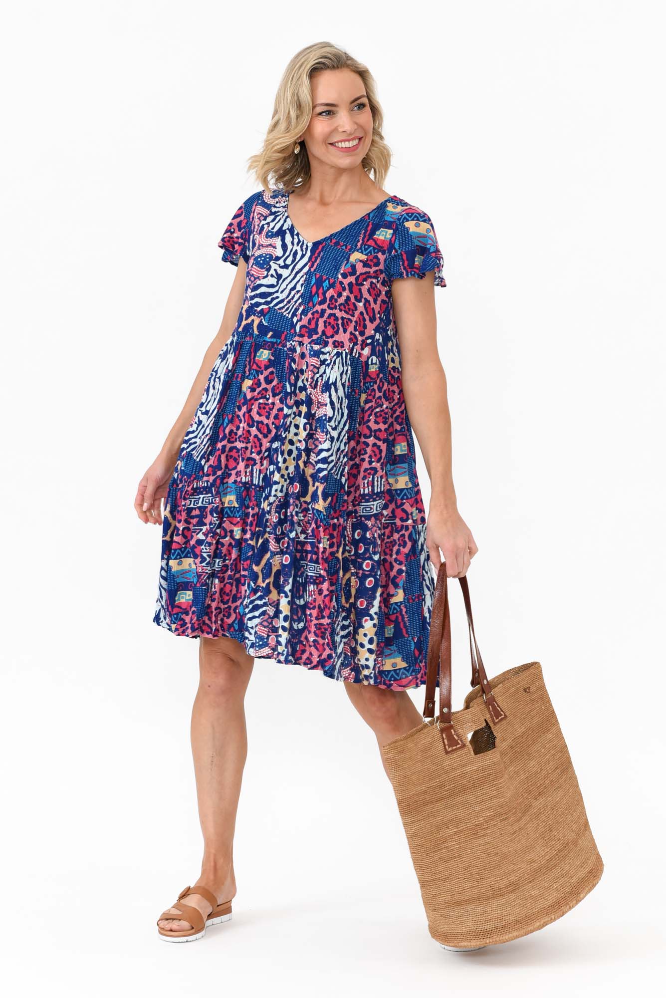 Azalea Navy Animal Crinkle Dress