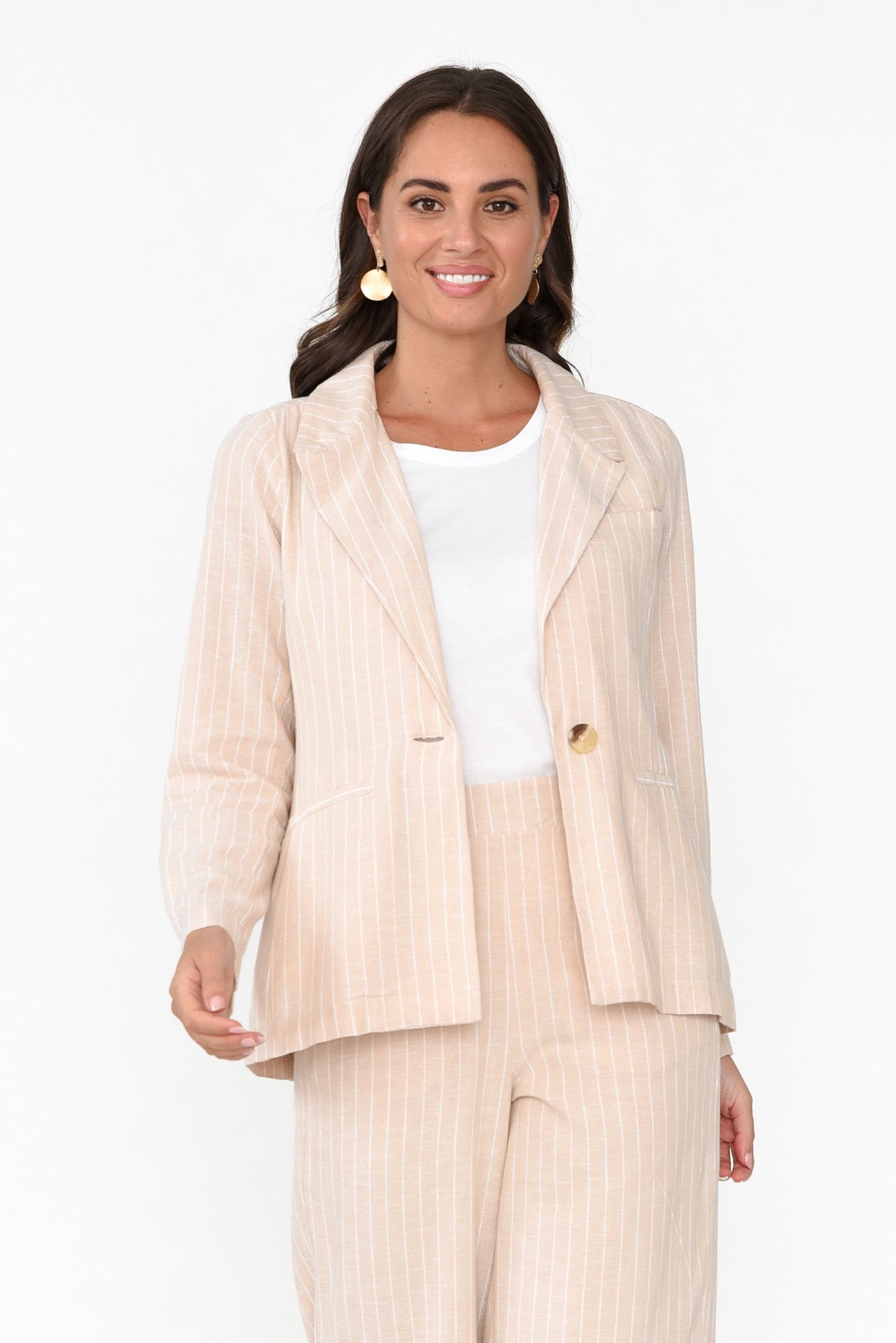 Lisset Natural Stripe Linen Blend Blazer