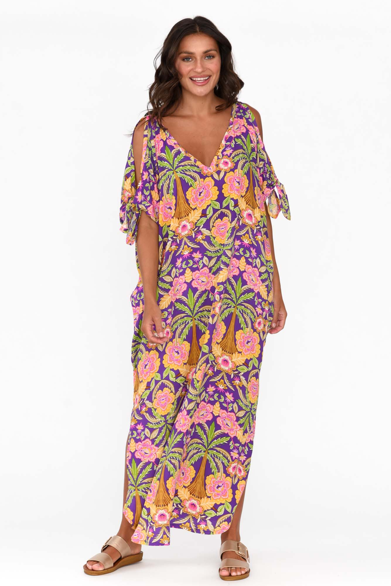 Marika Purple Paradise Cold Shoulder Kaftan