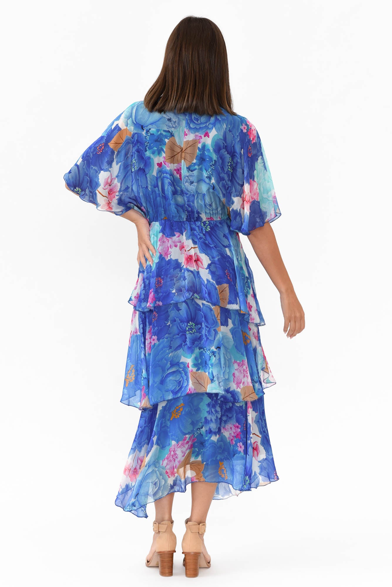 Natalie Cobalt Flower Silk Layer Dress