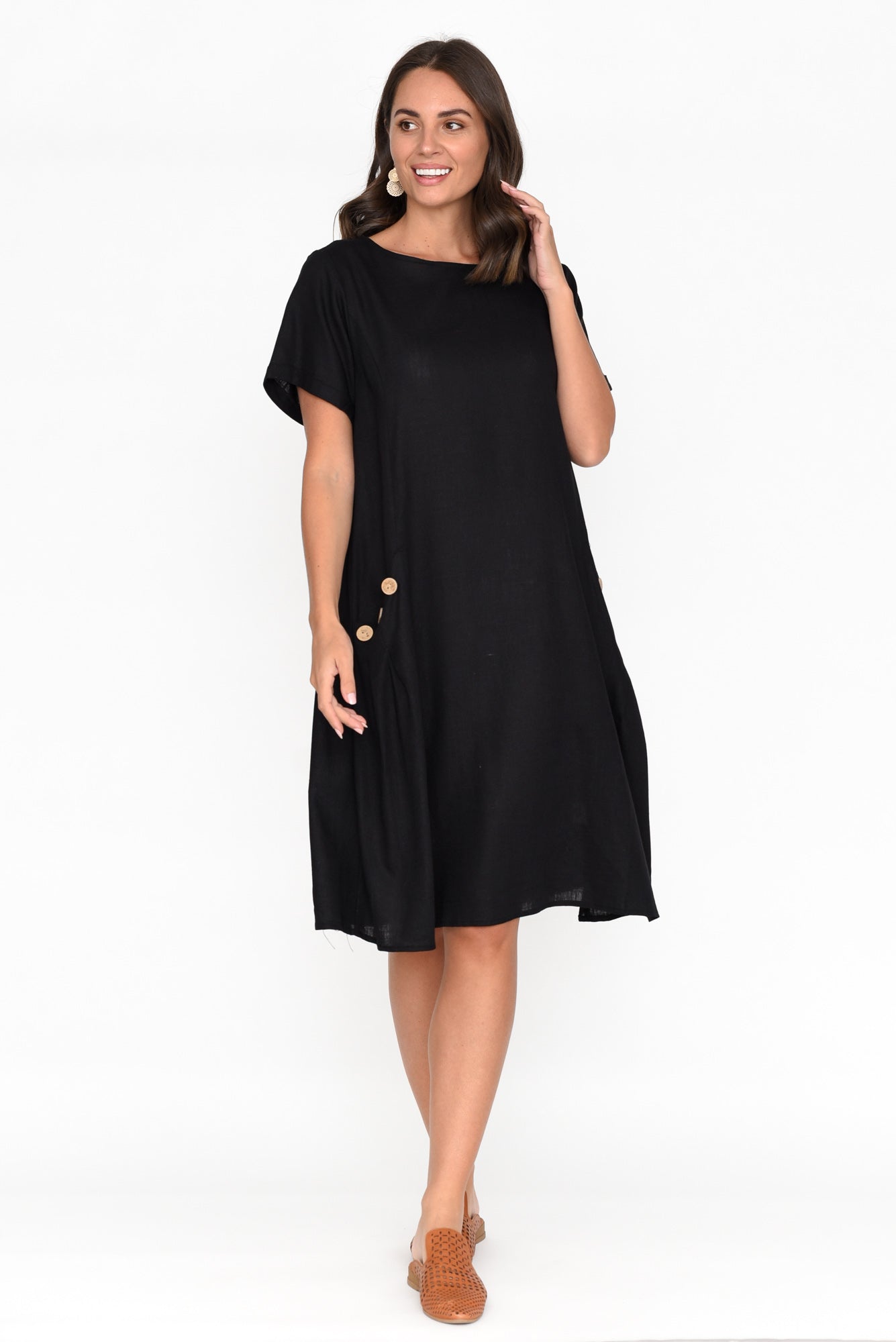 Tyreke Black Linen Cotton Pocket Dress
